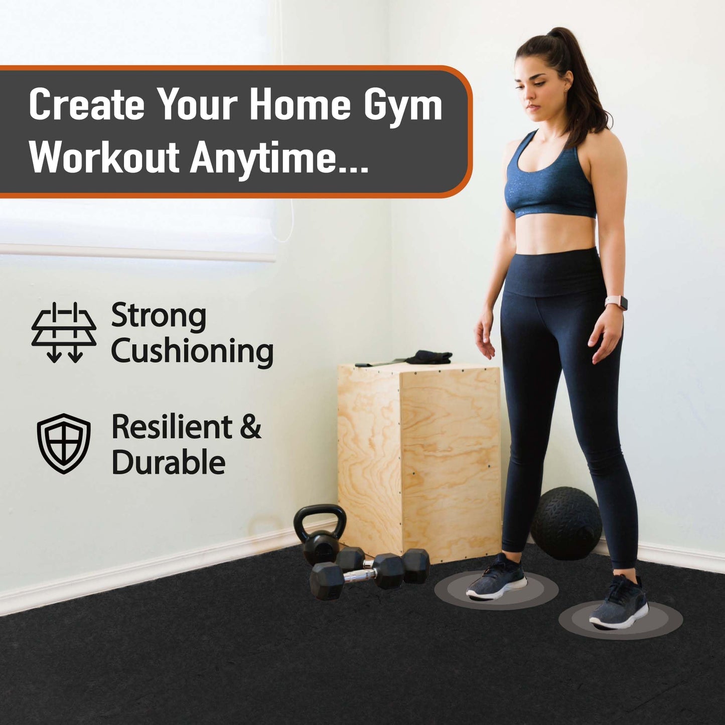 AIRHOP 0.56in Thick 24 Sq Ft Exercise Equipment Mats, 6 Tiles Upgraded Rubber Top with High Density EVA Foam, Large Interlocking Puzzle Gym Flooring for Home Gym, Heavy Weight Workout,Black & Blue