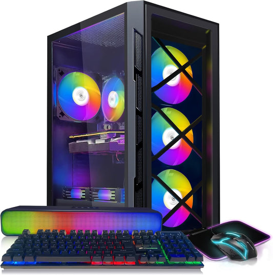 STGAubron Gaming PC Computer Desktop, Intel Core i7-6700 up to 4.0G, Radeon RX 5700 XT 8G, 16G DDR4, 1T SSD, WiFi, BT 5.0, RGB Fan x6, RGB BT Sound Bar, Windows 10 Home