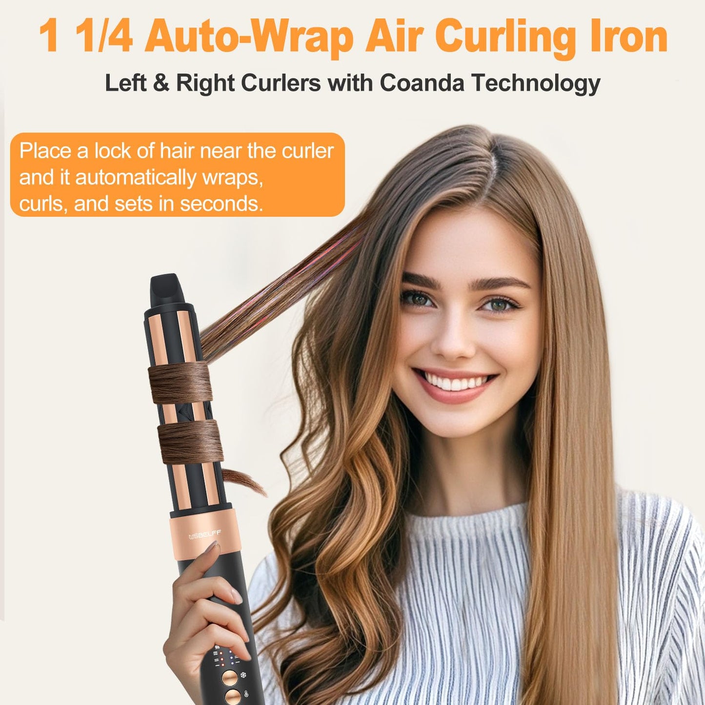 Air Hair Dryer Brush Styler, Auto Wrap Curlers, High-Speed Oval Blow Brush Hair Dryer (Black-Golden)