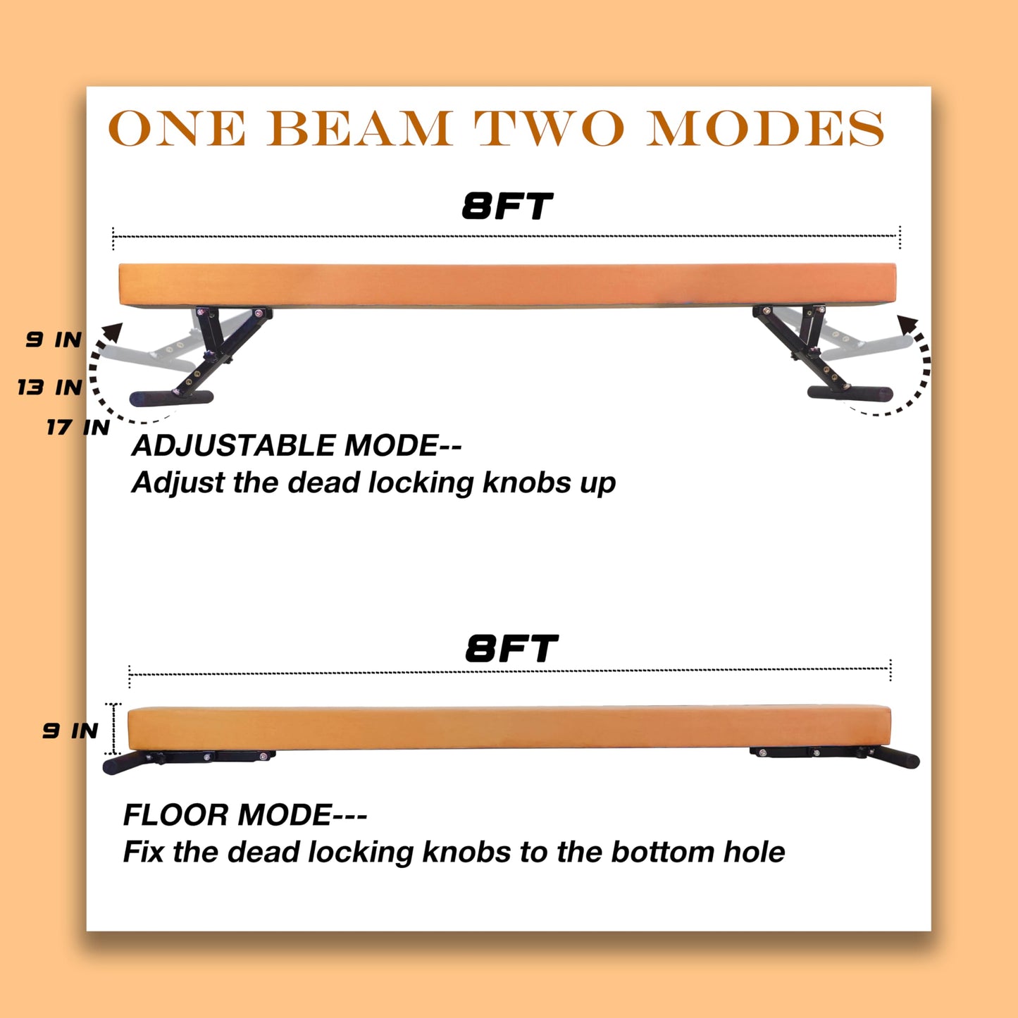 Seliyoo Adjustable Balance Beam,8FT gymnasitcs Beam, Balance Beam for Kids Ages 3-20,high and Lower Floor Beam,Gym Equipment for All Skills Practice at Home