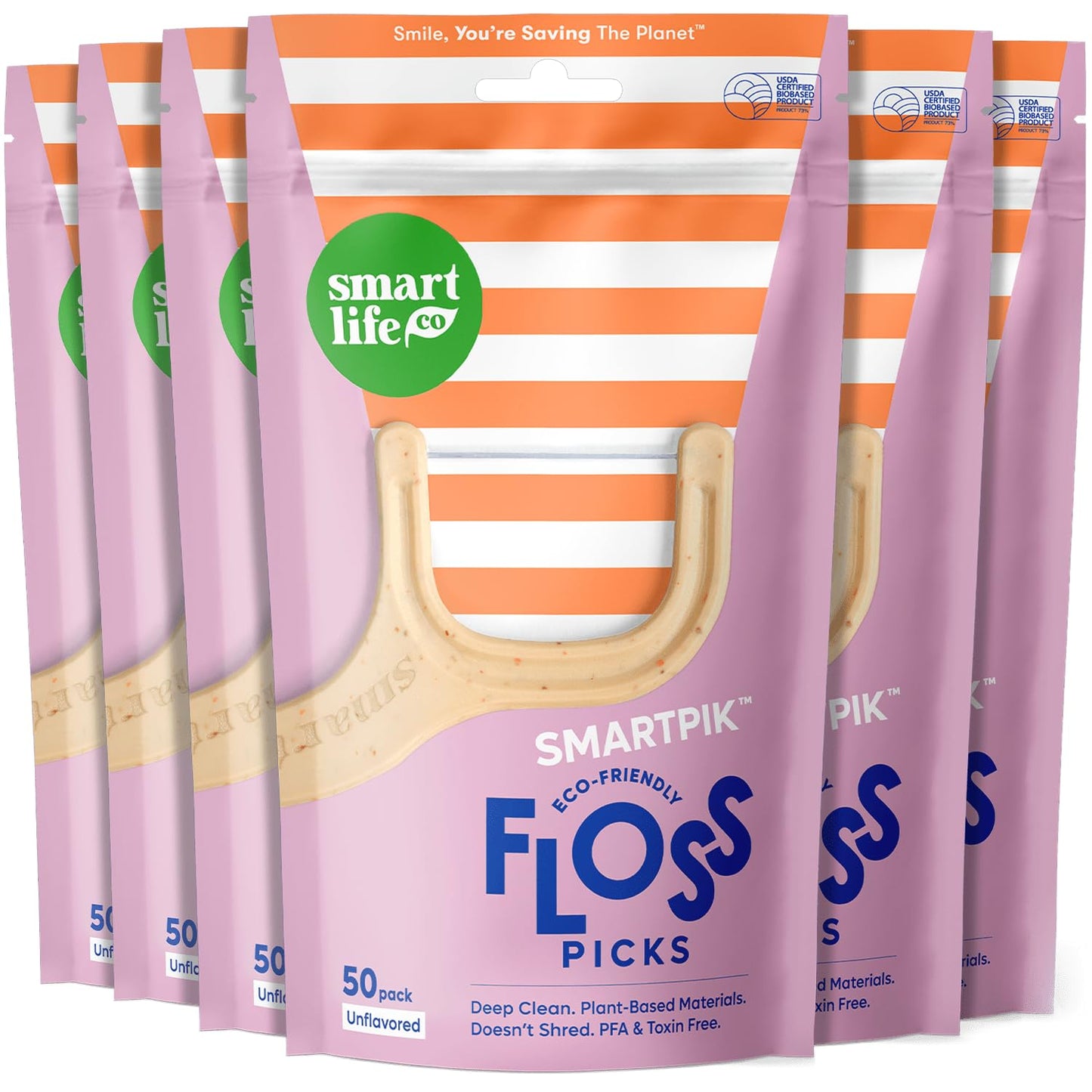 SmartLifeco Biodegradable* Dental Floss Picks - Eco-Friendly Tooth Flosser for Adults & Kids | Straw Wheat Unwaxed Floss | Toothpick Stick Soft On Gum & Teeth | Compostable*, Vegan, Unflavored 100ct