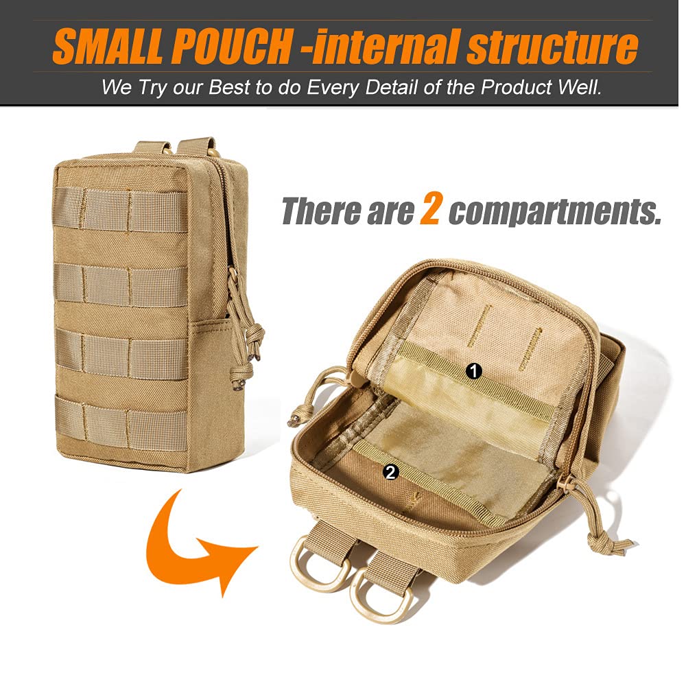 R.SASR Sports Water Bottles Pouch Bag, Tactical Drawstring Molle Water Bottle Holder Tactical Pouches, Travel Mesh Water Bottle Bag Tactical Hydration Carrier (Tan-3Pouch)