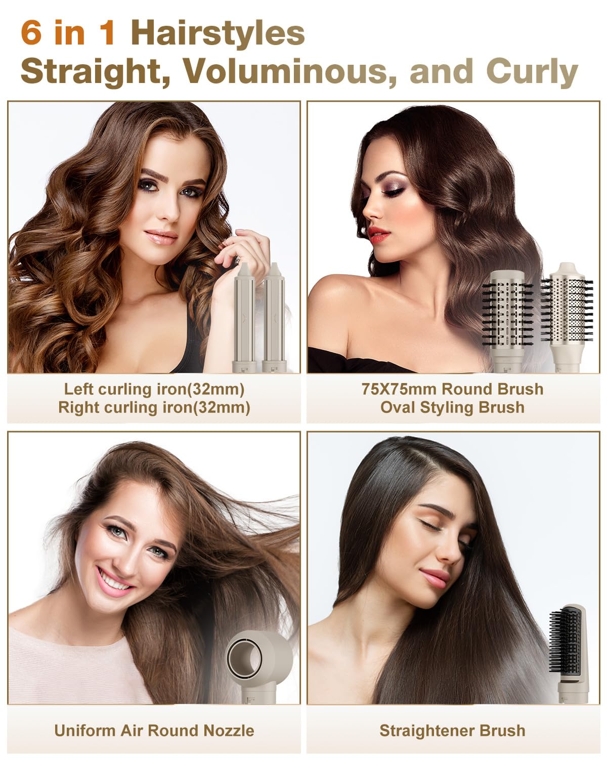 7MAGIC Hair Dryer Brush & 6 in 1 Hair Styler,110,000 RPM High-Speed Negative Ionic Hair Dryer Fast Drying, Multi Hair Styler, Professional Blow Dryer Brush for Curling Volumizing Straightening Styling