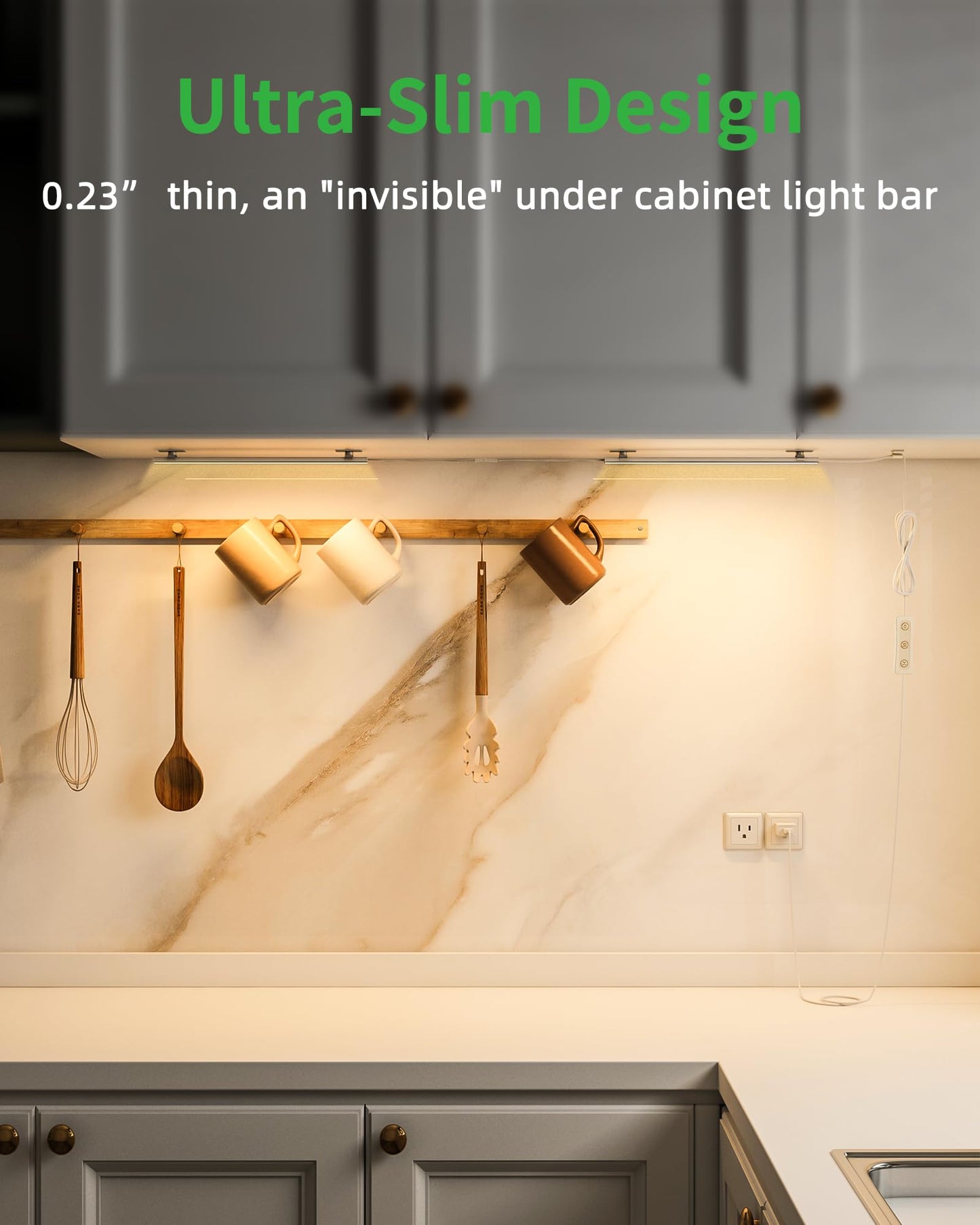 Vovamo Plug-in Under Cabinet Lighting, Dimmable Under Counter Lights for Kitchen, 2pcs 12 Inch, Warn White 3000K Linkable USB Led Closet Light, Wired Indoor Night Lights Bar for Desk,Sink,Workbench