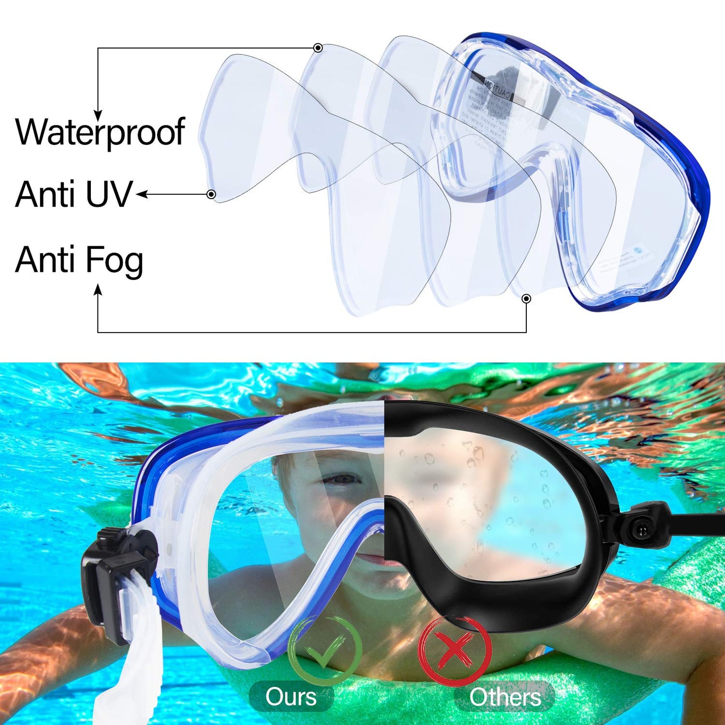 Peicees Swimming Goggles with Nose Cover for Kids, youth Anti Fog Swim Goggles Snorkel Diving Mask for Boys Girls