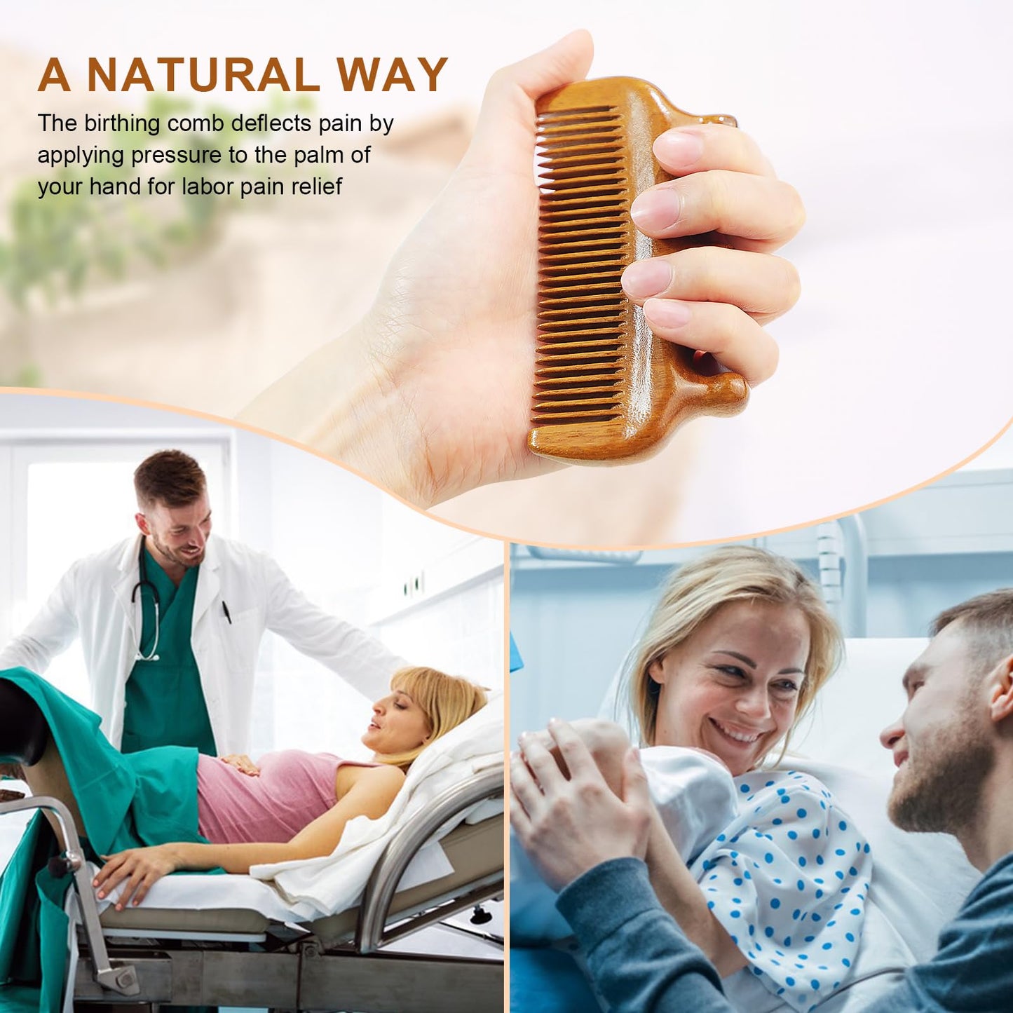 START MAKERS Birthing Comb for Labor Pain Relief, Natural Wooden Comb for Women Labor and Delivery Essentials Labor Comb With Cloth Bag and Box, Pregnancy Gifts for Expecting Mom, Christmas Gift