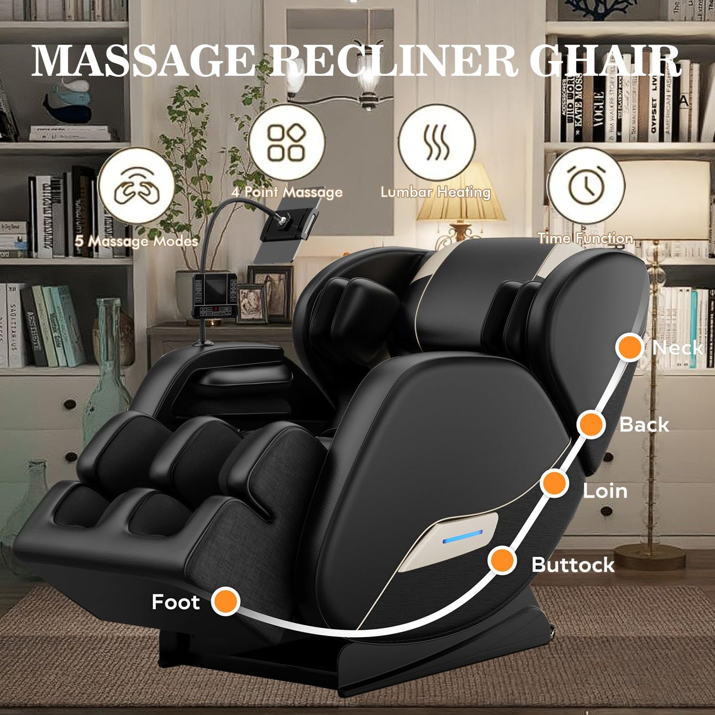 AYJOIR 2025 Massage Chair Full Body, Zero Gravity SL-Track Shiatsu Massage Recliner Chair with Body Scan, 6 Fix Point Rollers,Airbags,Deep Yoga Stretch, Heating Function,Black