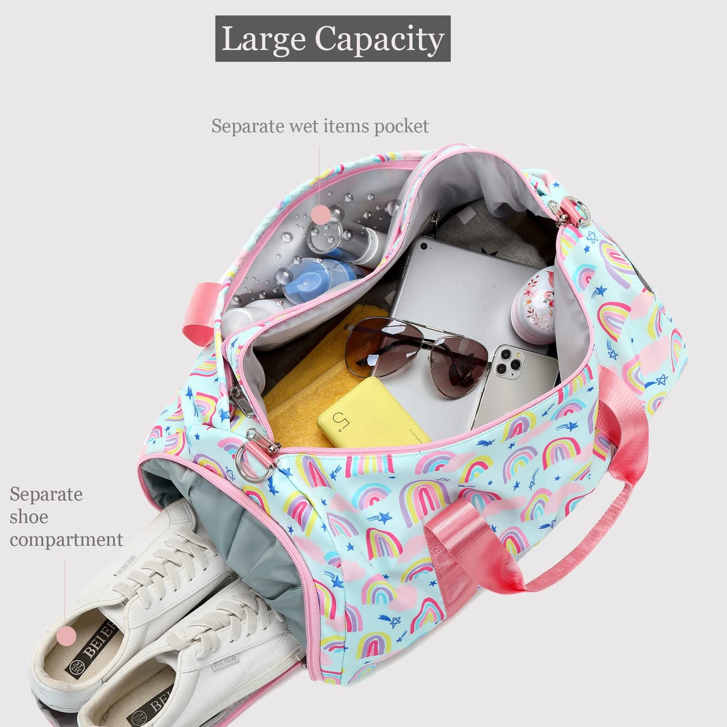 Kids Overnight Duffle Bag Girls Dance Bag Teens Sports Gym Gymnastics Bag with Shoe Compartment, Carry On Sleepover Weekender Travel Bag for Kid (Green)