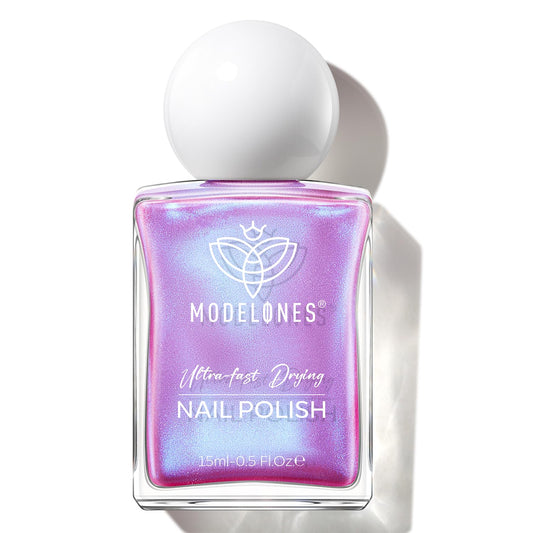 modelones Chrome Purple Nail Polish, 15 ml Quick Dry Nail Polish Mermaid Iridescent Shimmer Pearl Purple Nail Lacquer Long Last Shine Nail Art DIY Home Manicure Gift for Women Girls 0.5 Fl Oz