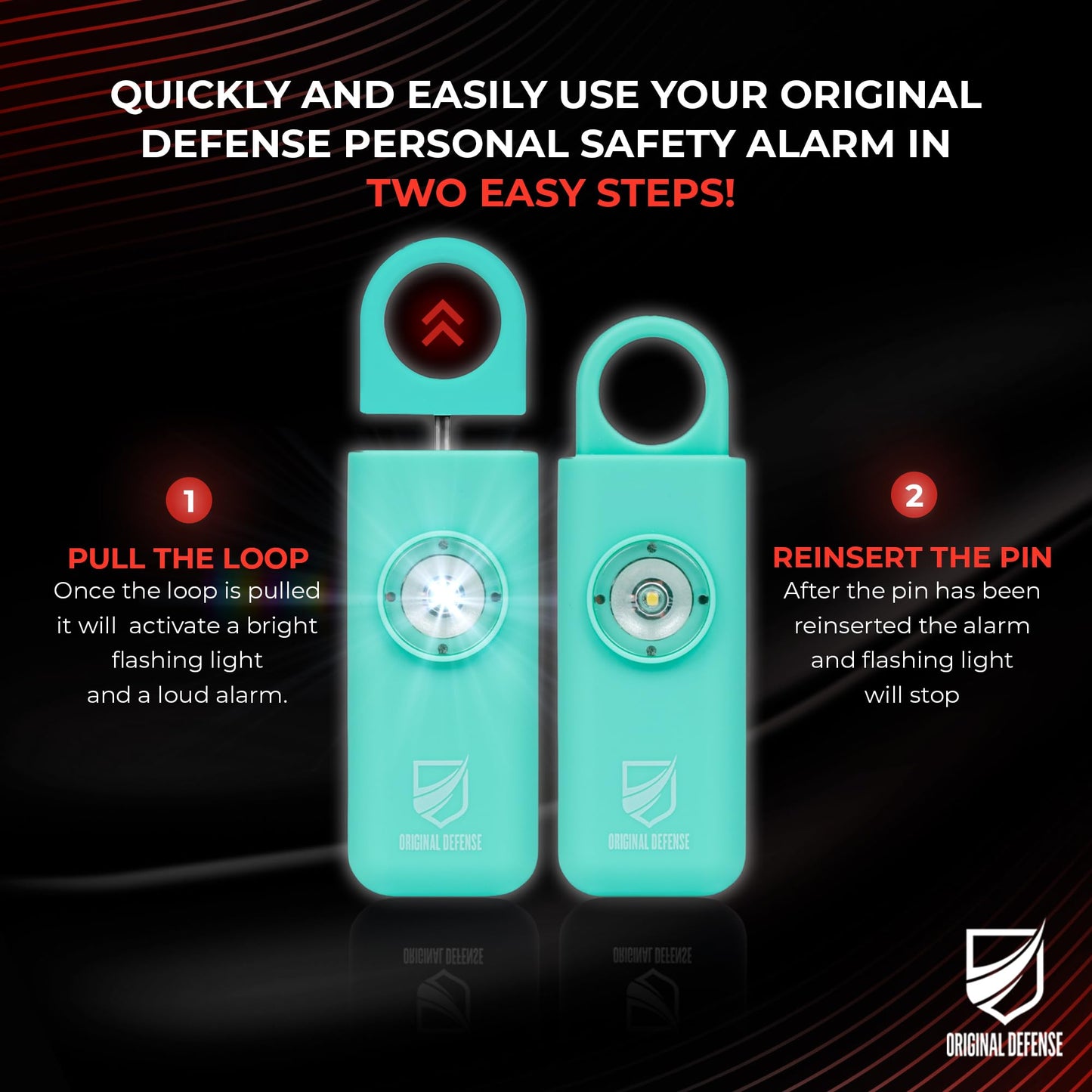Original Defense® Siren Self-Defense Alarm (Mint) - 130 dB Keychain Alarm with LED Strobe Light for Women, Children, and Elderly - Police Recommended