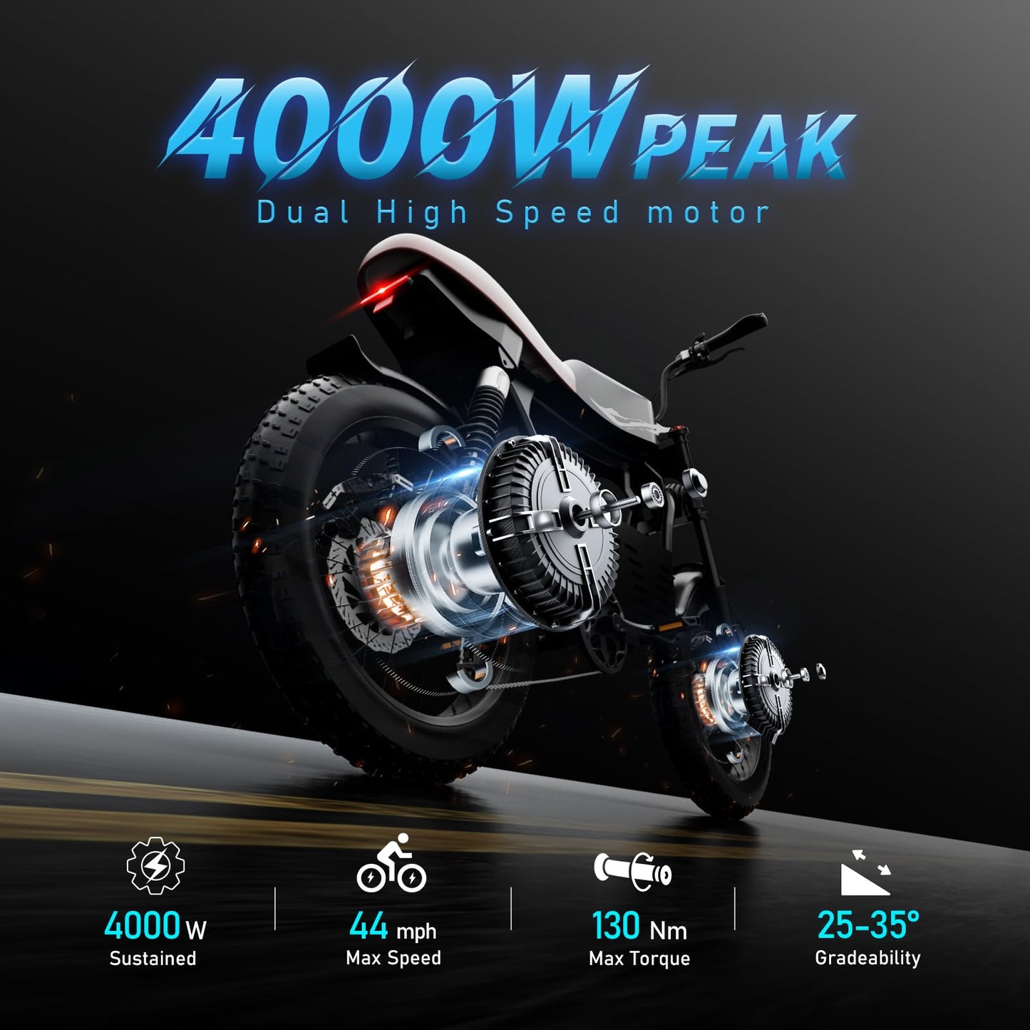 eAhora 4000W Dual Motor Electric Bike for Adults 44MPH Ebike with 52V/30AH Battery, 20 * 4.5" Fat Tire Electric Dirt Bike, Full Suspension Dual Hydraulic Brake Electrick Motorcycle
