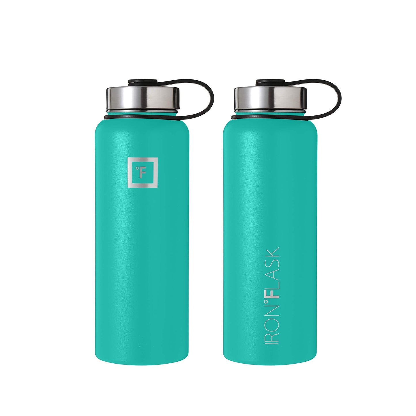 IRON °FLASK Sports Water Bottle - Wide Mouth with 3 Spout Lids - Stainless Steel Gym & Outdoor Bottles for Men, Women & Kids - Double Walled, Insulated Thermos, Metal Canteen - Aquamarine, 40 Oz