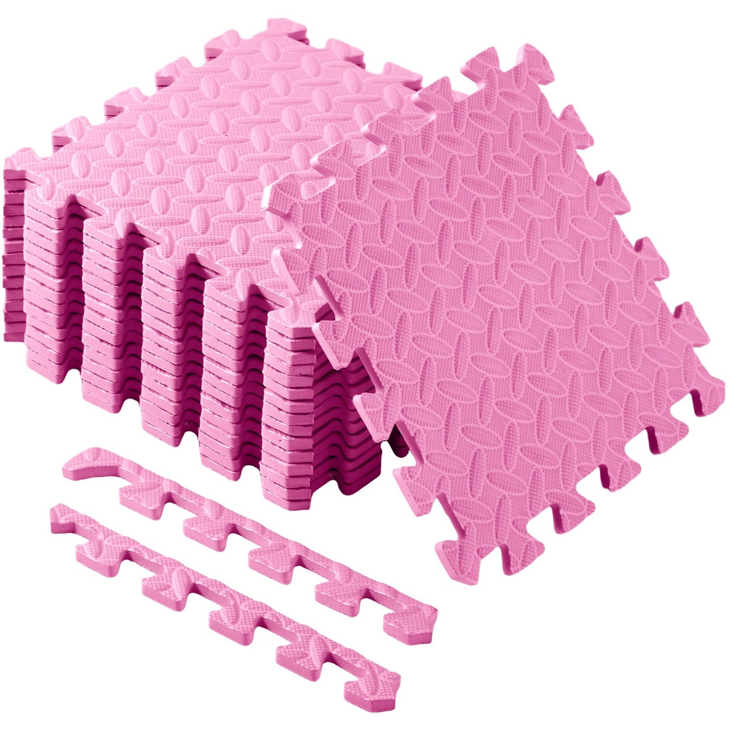 Shihanee Foam Floor Baby Tiles Foam Floor Mats Play Mats Bulk with Borders Interlocking for Kids Baby Playroom Nursery Gym (Light Pink,16ft)