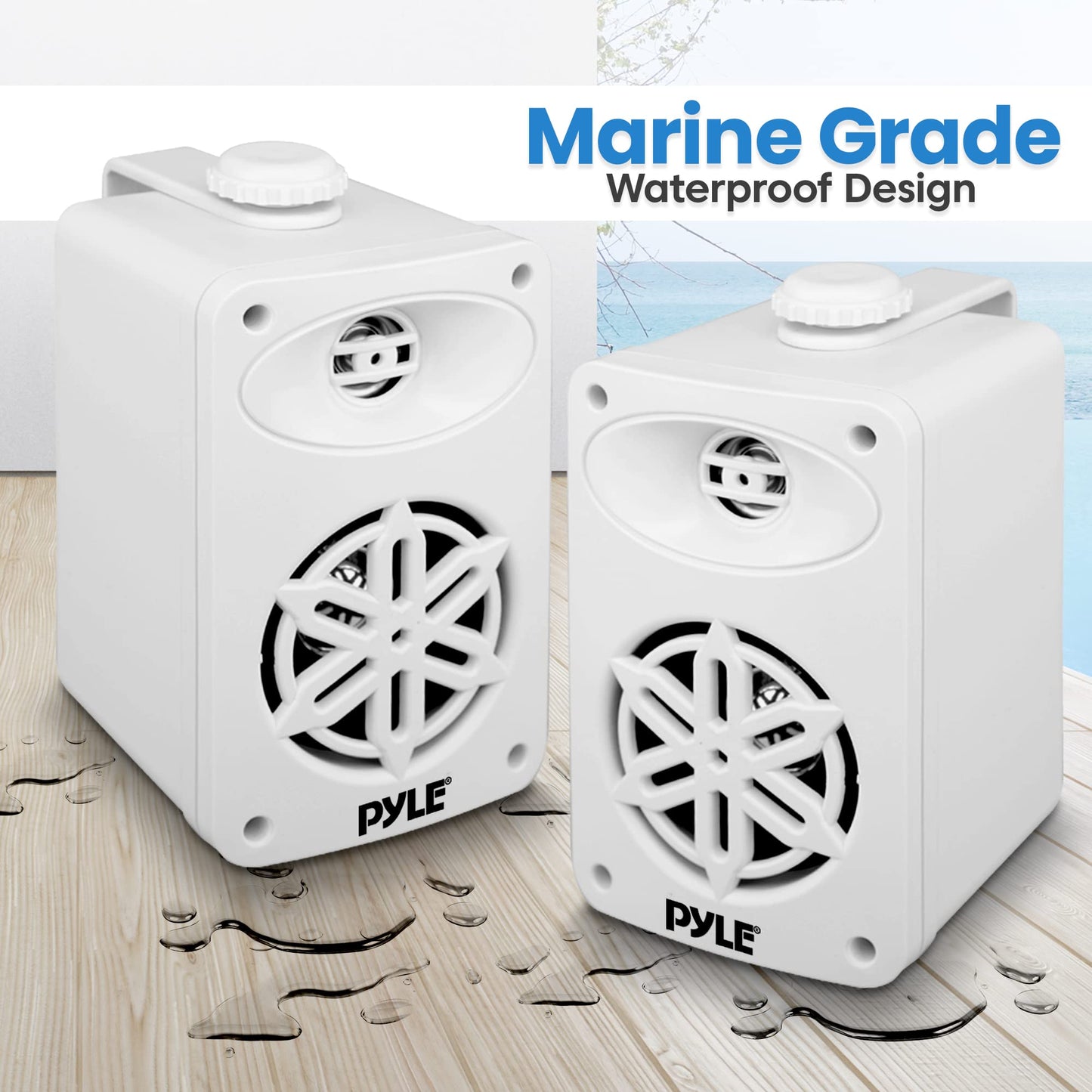 Jovial Bluetooth Indoor Outdoor Speakers Pair-200 Watt Dual Waterproof 3.5” 2-Way Full Range Speaker System w/1/2” High Compliance Polymer Tweeter-Home,Boat,Marine,Deck,Patio,Poolside(White)
