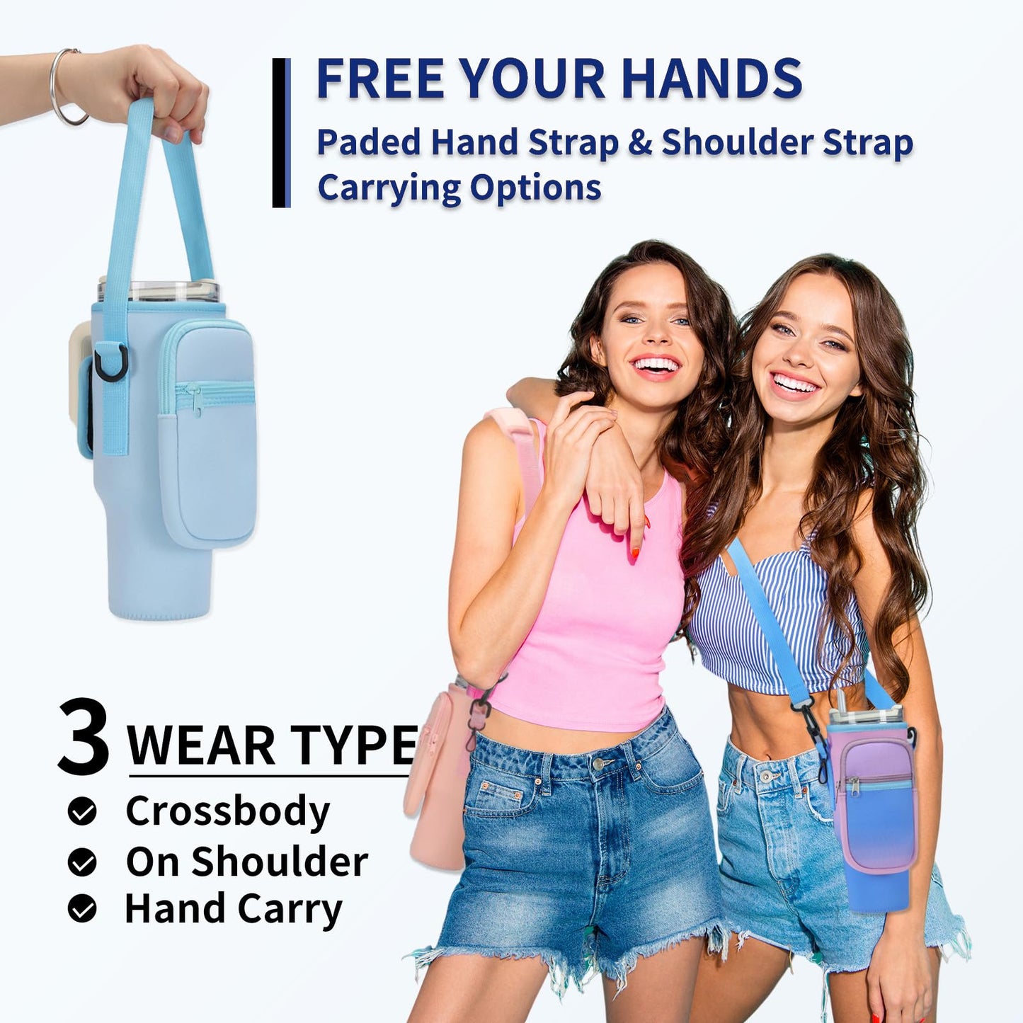 GOEWY Water Bottle Carrier Bag for Stanley 40oz Tumbler with Phone Pocket Water Bottle Holder with Strap Neoprene Water Bottle Pouch for Stanley Cup Accessories