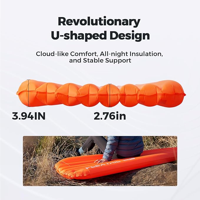 FLEXTAILGEAR Inflatable Sleeping Pad with 5R Value – Ultralight 2.8 Inch Camping Mattress, 4 Seasons Compact Backpacking Gear Essentials for Camping, Traveling, Hiking and Tent