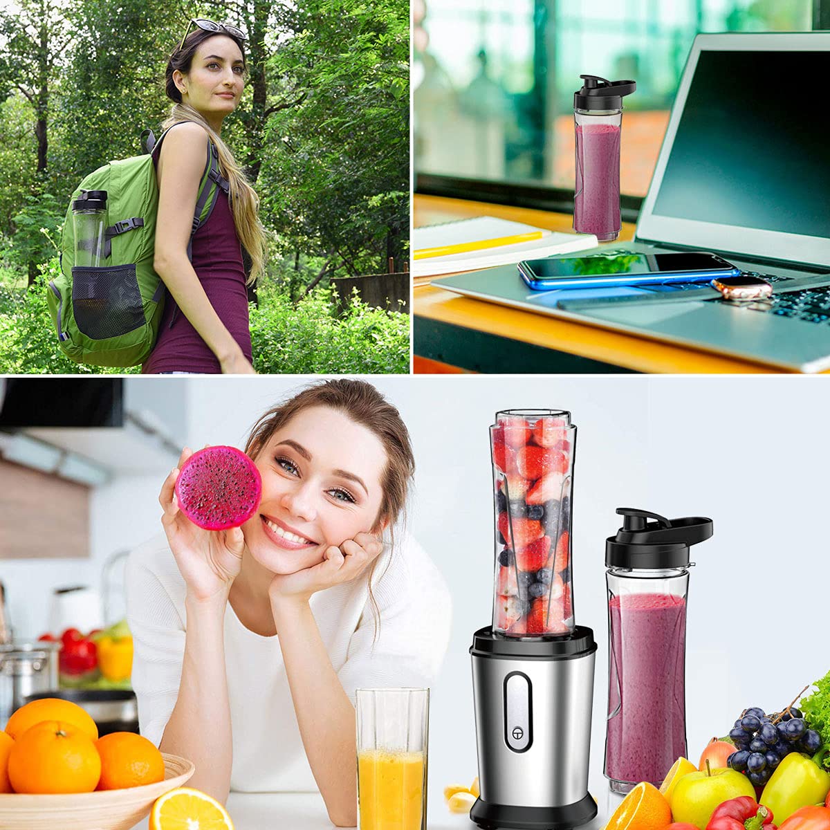 Electric Smoothie Blender, Powerful Small Blender with 2 Portable 20oz Tritan blender Bottles, BPA-Free Personal Blender with 4 Stainless Steel Blades, Mixer Smoothie Maker for Shakes and Smoothies