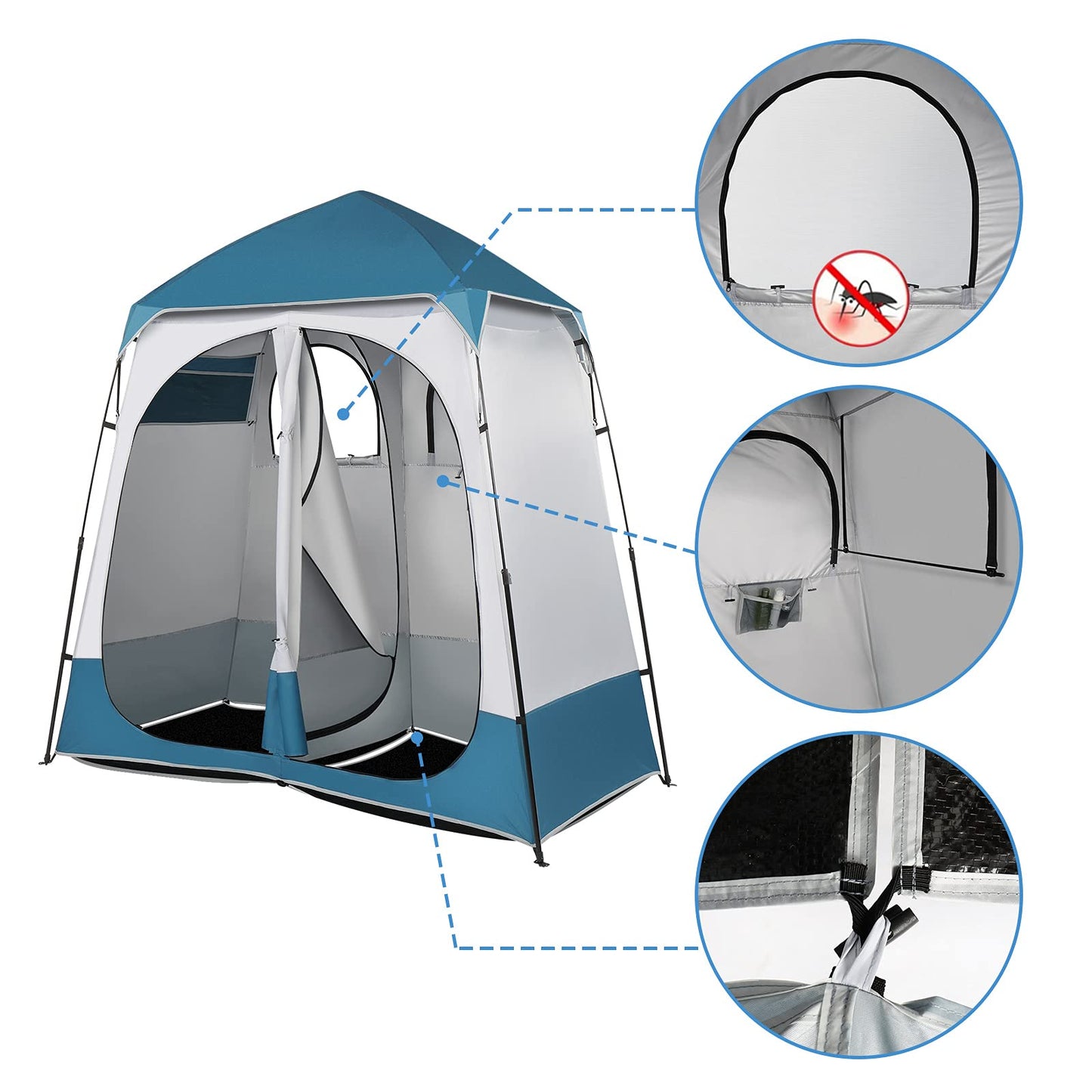 Shyneer Double Dressing Tent, 2 Room Shower Shelter, 7.5 FT Instant Pop Up With Carrying Bag, Privacy Changing Room for Portable Toilet, Easy Setup, Camping, Blue/White