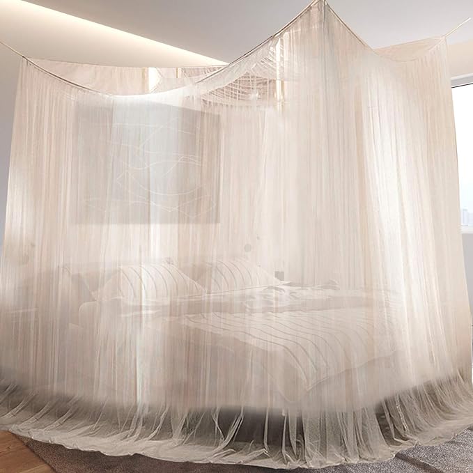 AIFUSI Mosquito Net, King Size Four Corner Post Curtains Bed Canopy for Single to Fits All Cribs and Beds for Adult Bedroom, Kids Rooms, Baby Bassinet, Garden, Camping๏ผWhite๏ผ