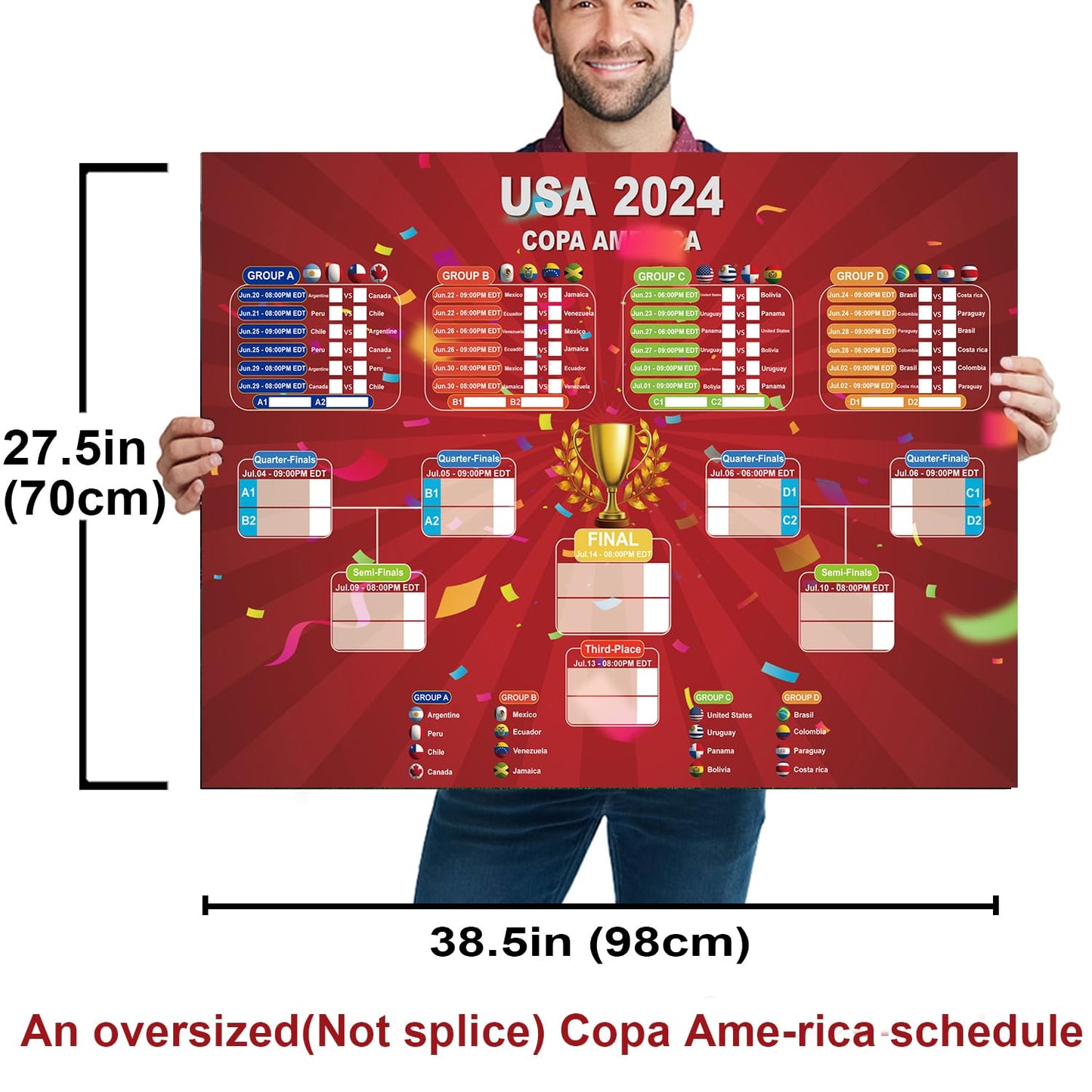 2024 Soccer Game Wall Calendar Poster USA Copa sticker book 2024 Football Tournament Schedule Soccer Matches Wall Chart for Home Office bar football club Decorations