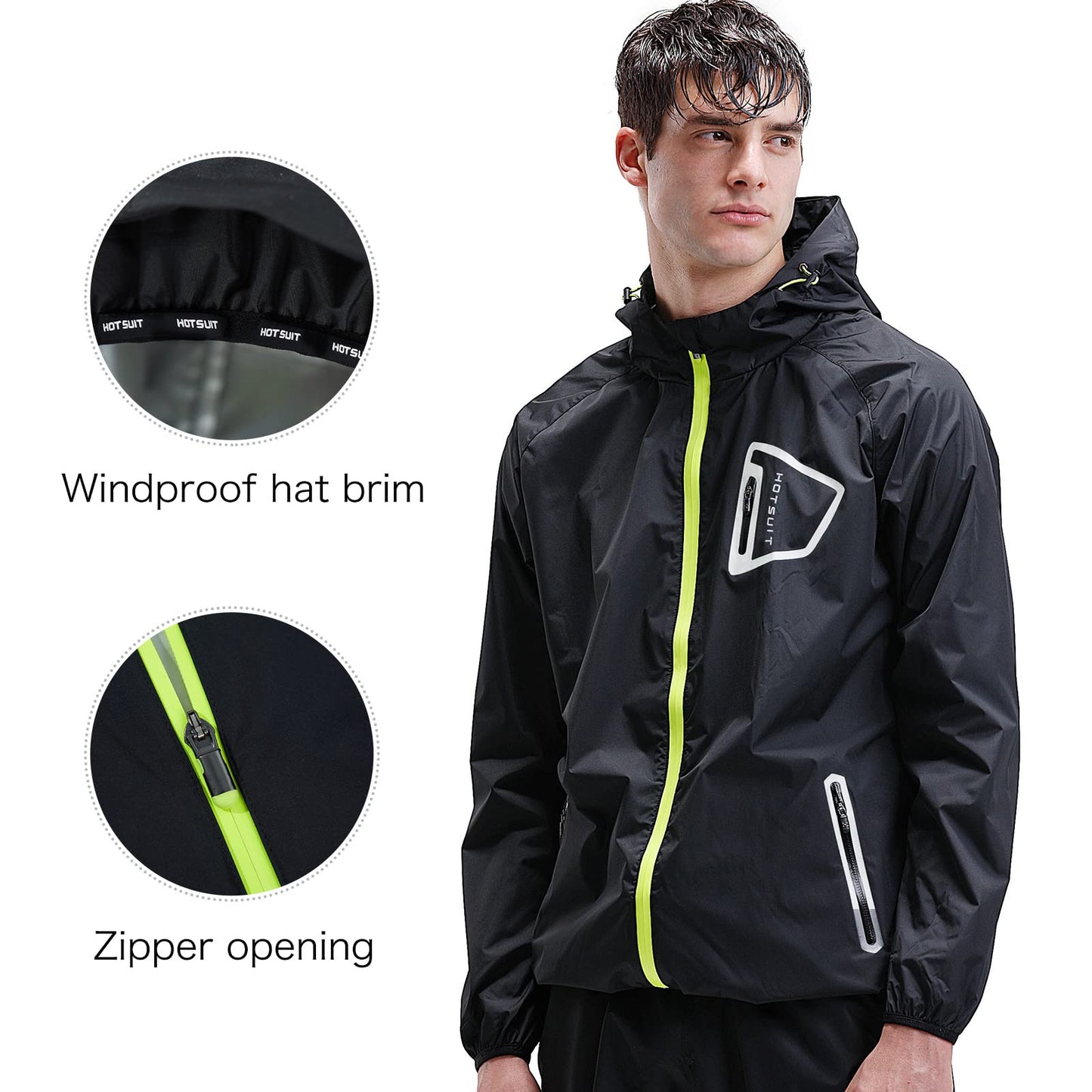 HOTSUIT Sauna Suit Workout Jacket - Men Boxing Anti Rip Sweat Suits Tops, Black, M