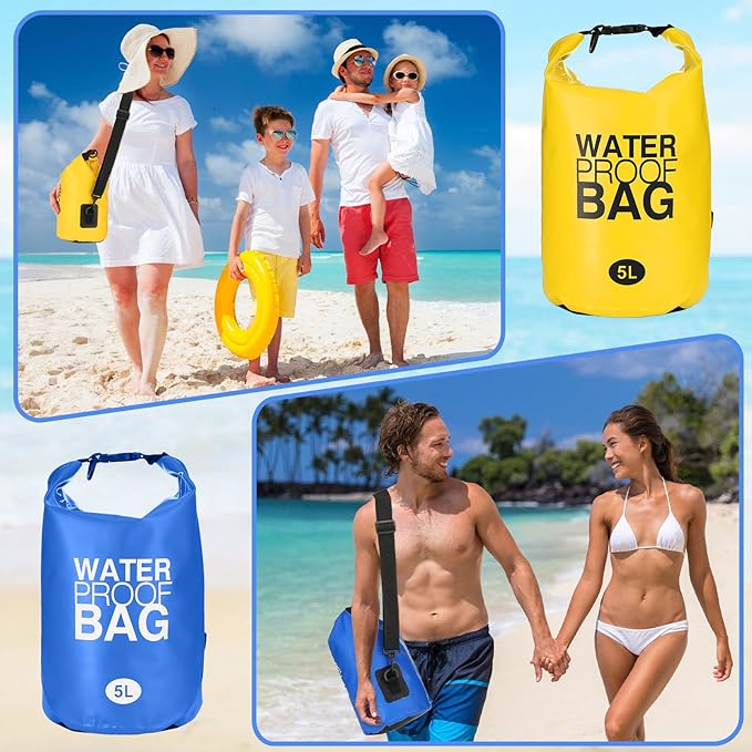 Jexine 10 Pack Dry Bag Waterproof, 5L Ultralight Dry Sacks Roll Top Storage Bag Backpack Camping Portable Outdoor Bags Keep Gear for Backpacking Kayaking Hiking Swimming Fishing Boating(Multicolor)