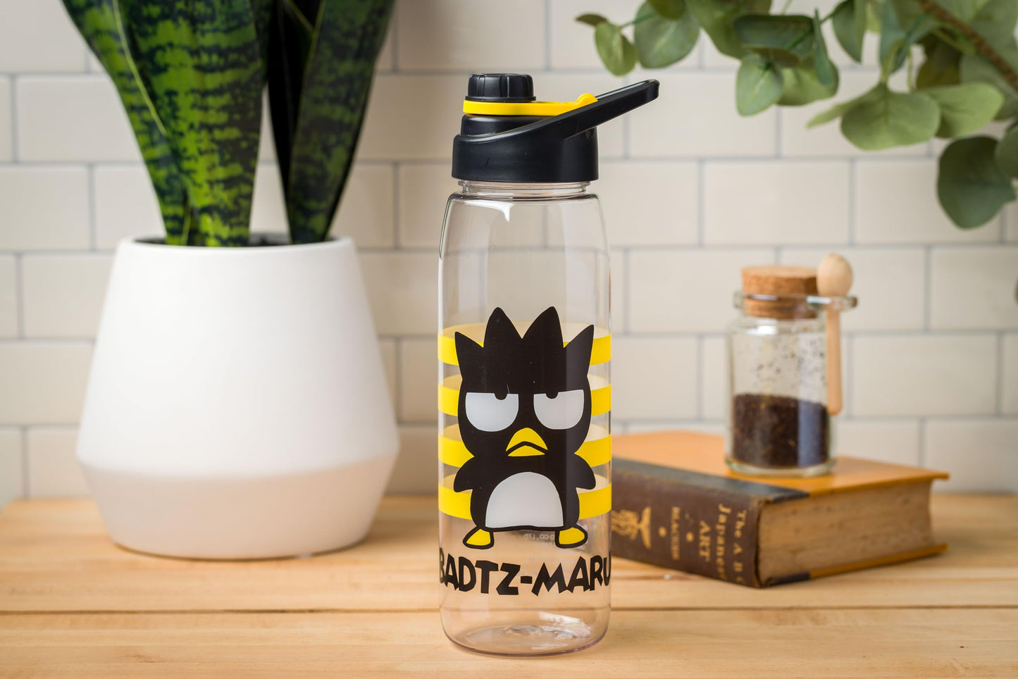 Silver Buffalo Sanrio Hello Kitty and Friends Badtz-Maru Pose Stripes Water Bottle with Screw Lid, 28 Ounces, Sanrio Badtz Maru, 28oz