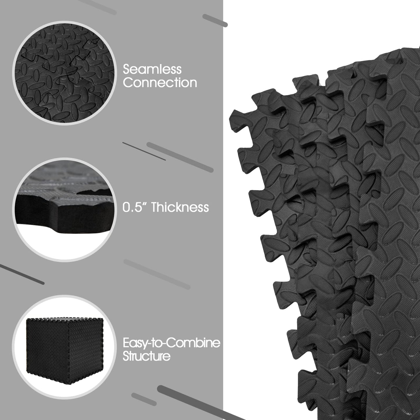 Tangkula 12 Tiles Exercise Flooring Mats with Border, Non-Slip EVA Foam Protective Mats, Elastic Puzzle Play Mats, 1/2" Interlocking Floor Mats for Home Gym, Fitness Room, Workshop Equipment(Black)