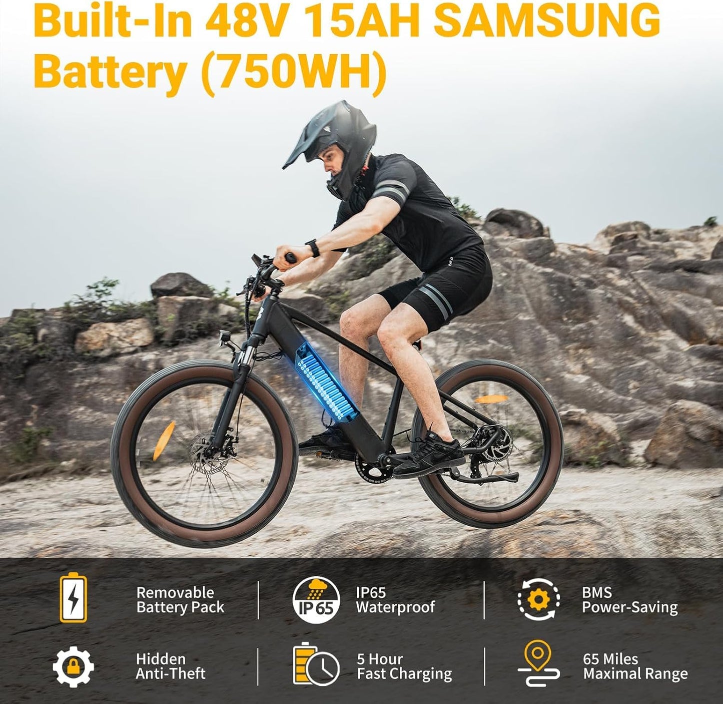 BENIFORE C26 Electric Bike for Adults 1400W Peak, 28MPH 72 Miles 48V 720Wh Removable Battery Electric Mountain Bike, 26"*3.0" Fat Tire Mountain Ebikes with Hydraulic Suspension, UL Certified
