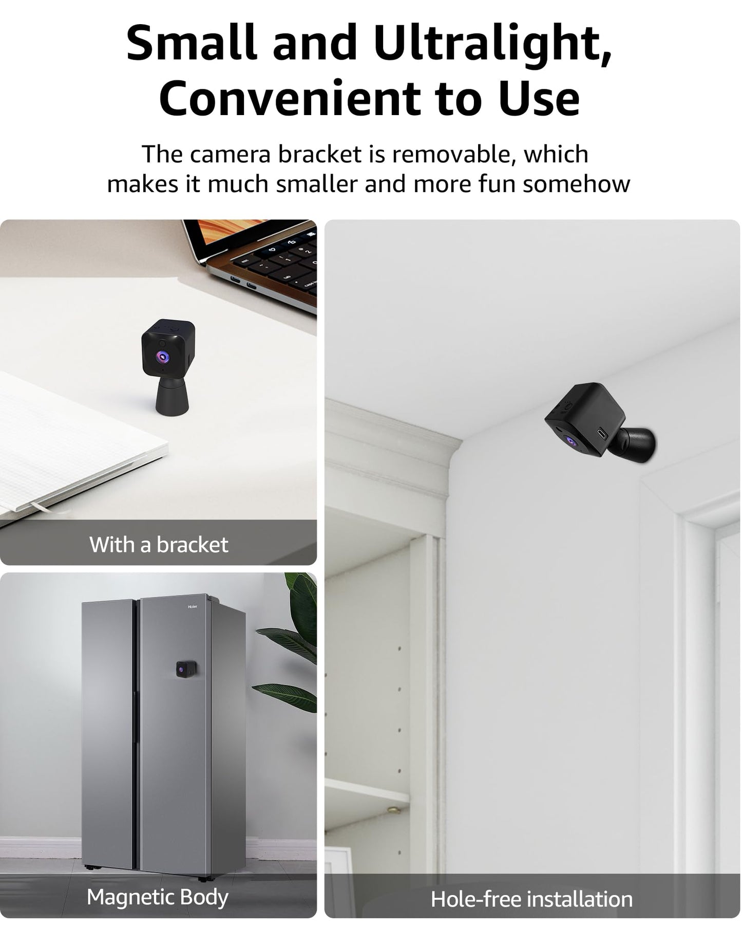 AOBOCAM 4K Mini WiFi Camera Wireless for Home Security Mini Video Camera for Home, Shop, Office with Smart Motion Detection, App Control, Night Vision (Cube)