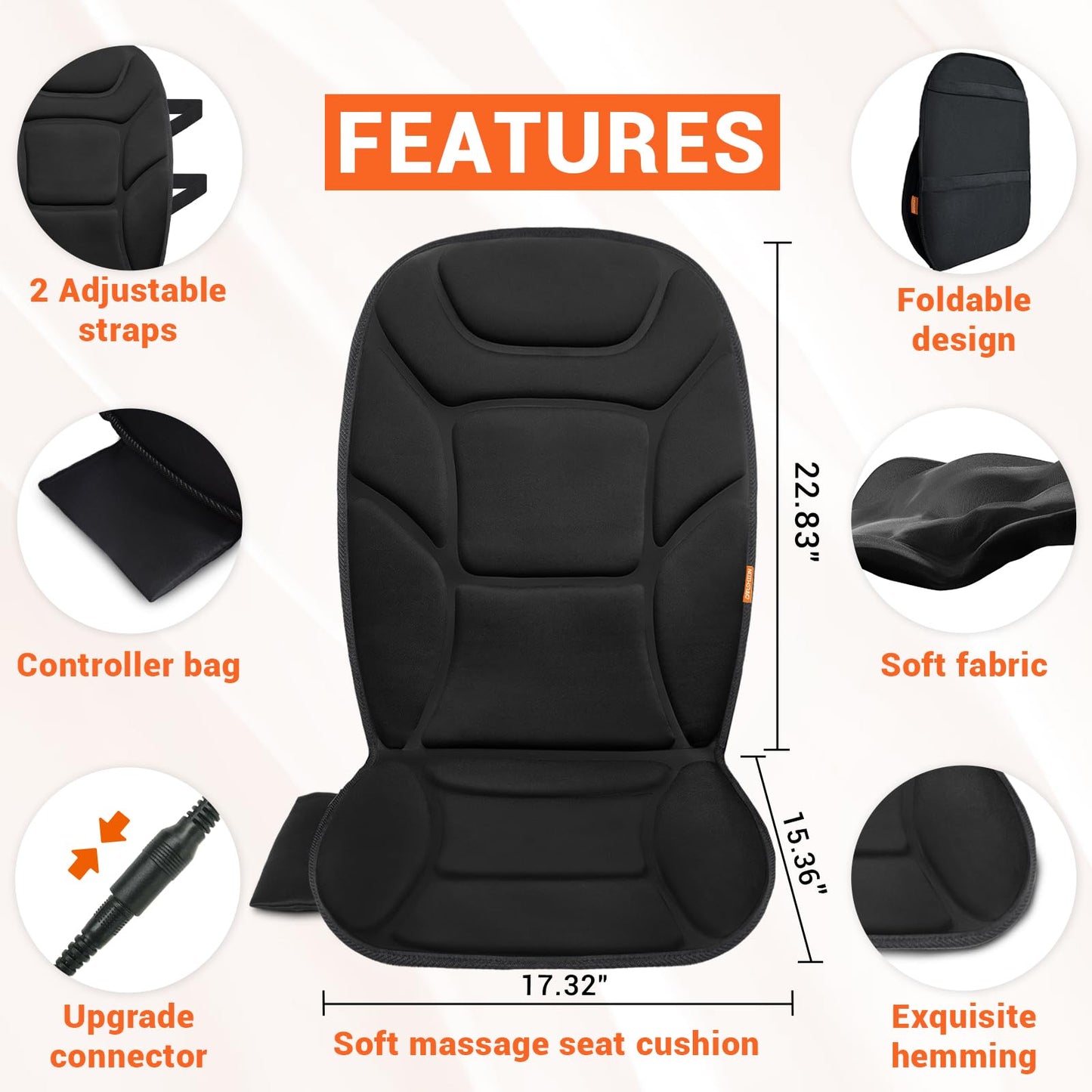 CARSHION Massage Seat Cushion with Full Back Thighs Heat Back Massager with 3 Heating Pads 6 Vibrating Motors, Massage Chair Pad Seat Warmer for Home Office, Heated Seat Cover Gift for Father Mother