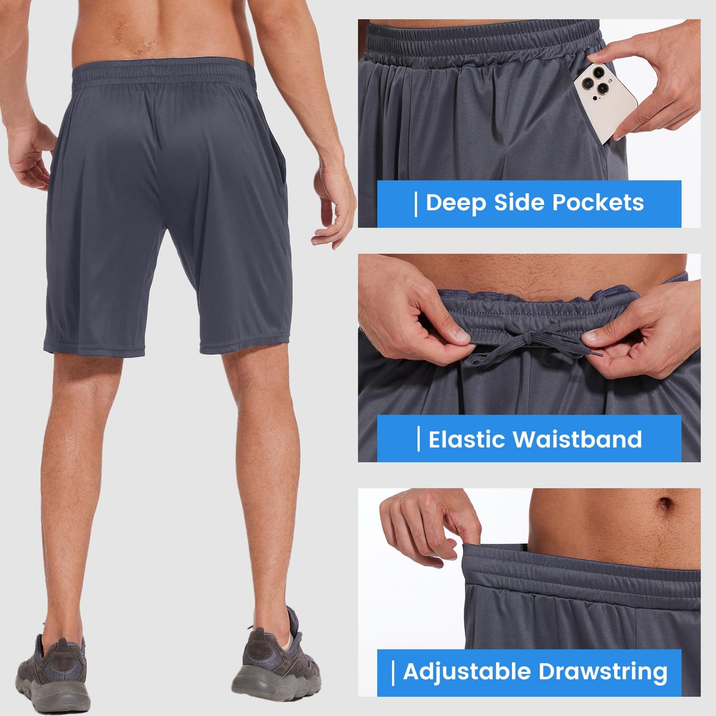 LalaHooK Basketball Gym Mens Shorts - Athletic Quick Dry Black Workout Shorts with Pockets for Casual Running Activewear