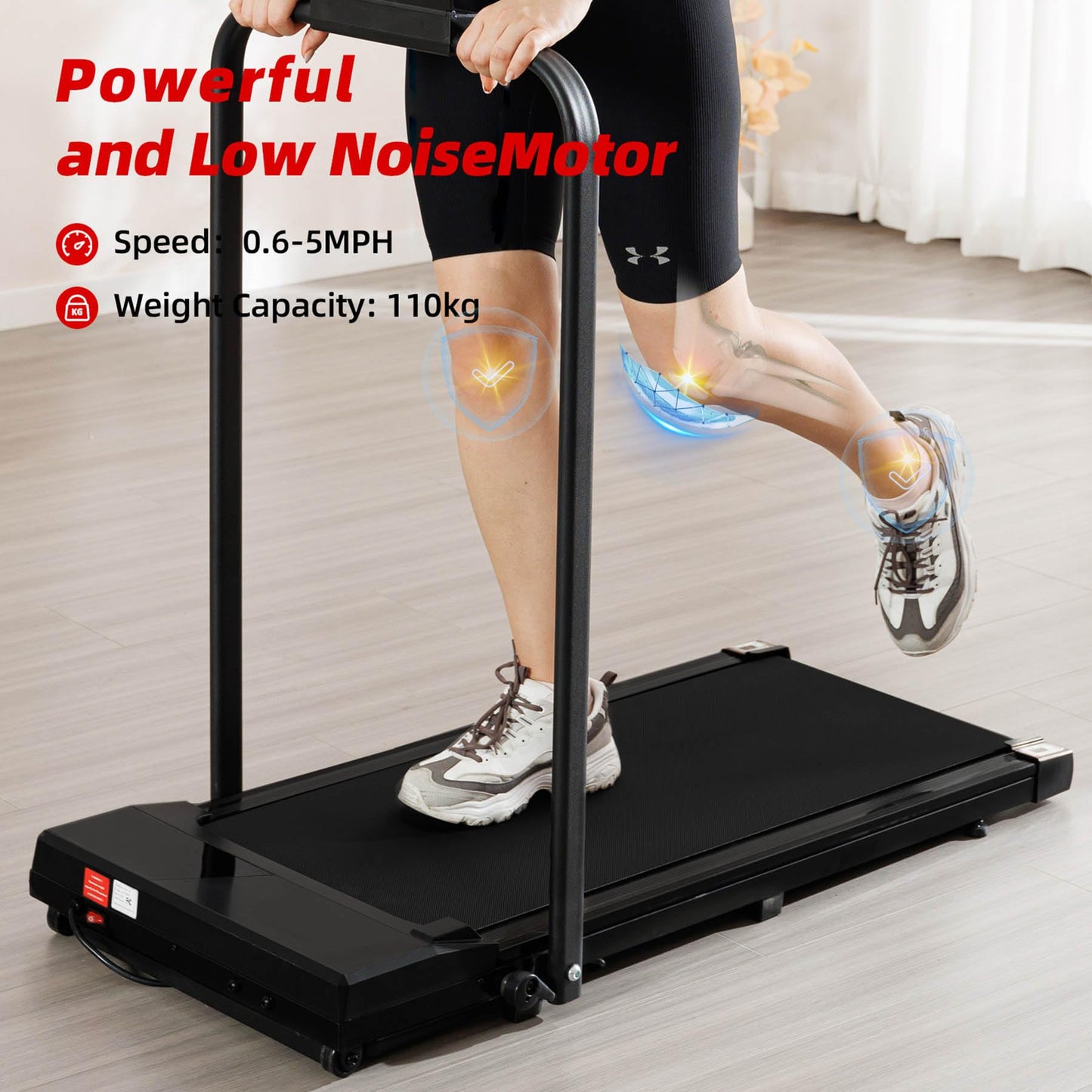 Walking Pad Treadmill with Handle Bar - Foldable Portable Treadmills for Home, 240 lbs Capacity, Low Noise & Space Saving Design, Fitness Equipment for Small Spaces, Black