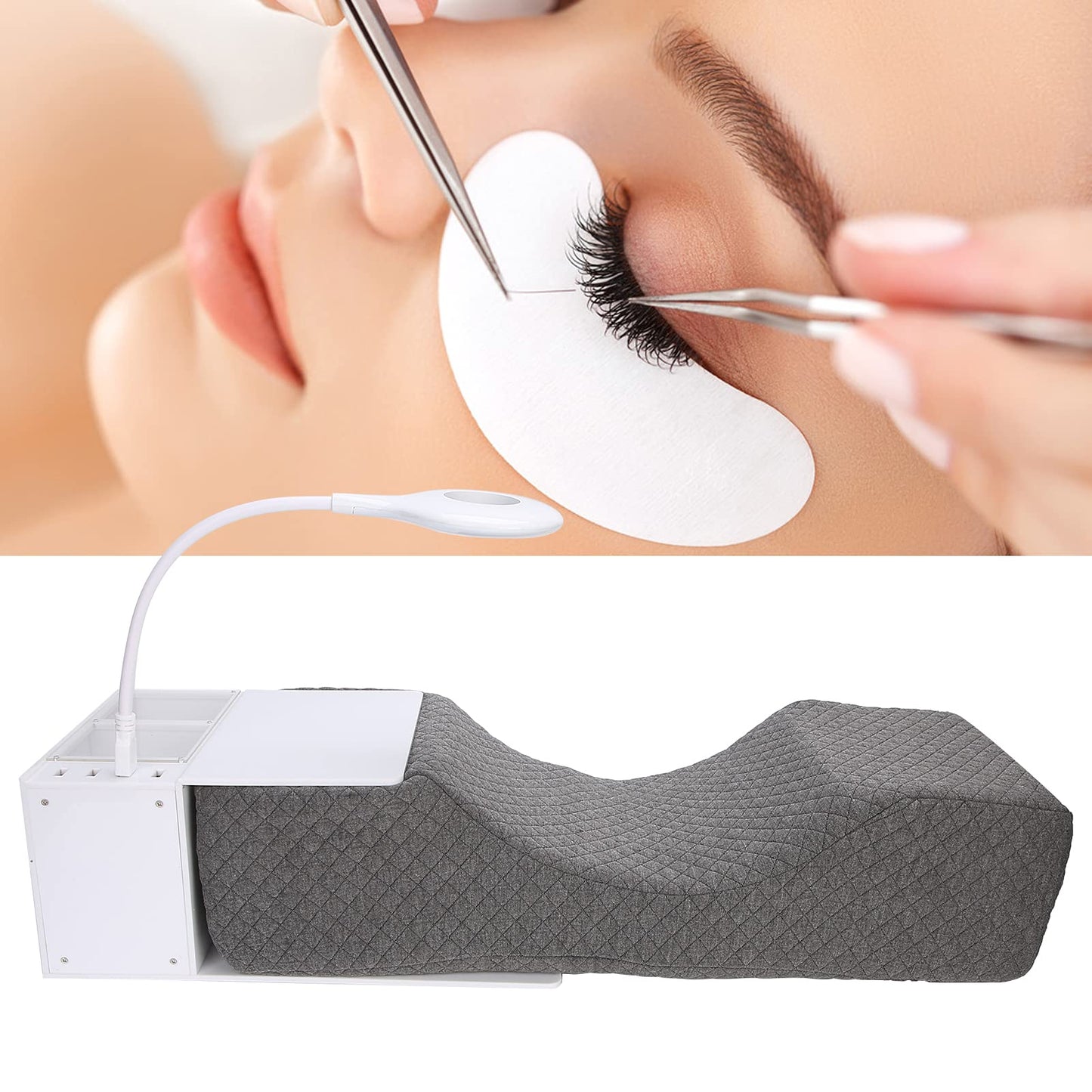Akozon Eyelash Extension Neck Pillow Acrylic Grafting Soft Sponge Shelf Organizer Stand LED Light Set with Beauty Salon Pillow for Lash Eyelash Lash Curve Pillow Neck Contour Pillow