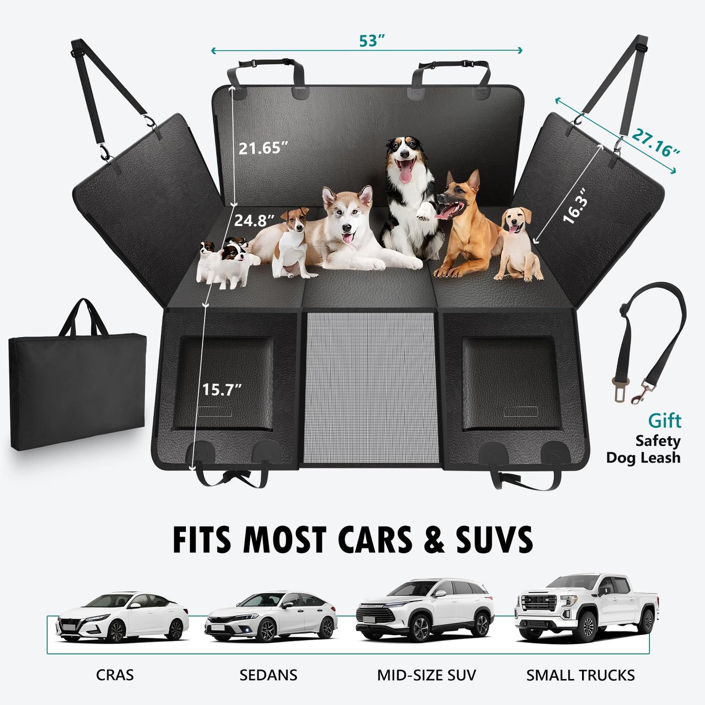 Back Seat Extender for Dogs Upgraded Anti-Scratch PU Leather, Hard Bottom Dog Car Seat Cover for Back Seat, Backseat Extender for Dogs, Waterproof Dog Hammock for Car, SUV, Small Truck, Black