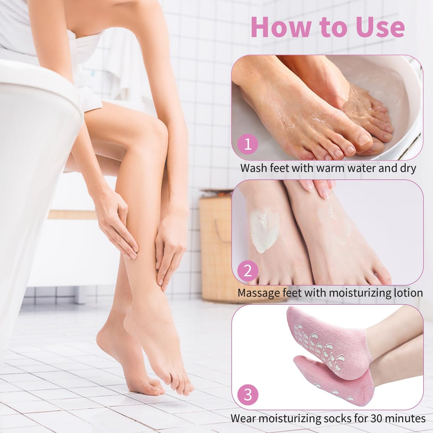 Aluroice 10" Large Silicone Moisturizing Socks for Women - 2Pairs Soft Gel Foot Moisturizing Socks for Dry Cracked Feet