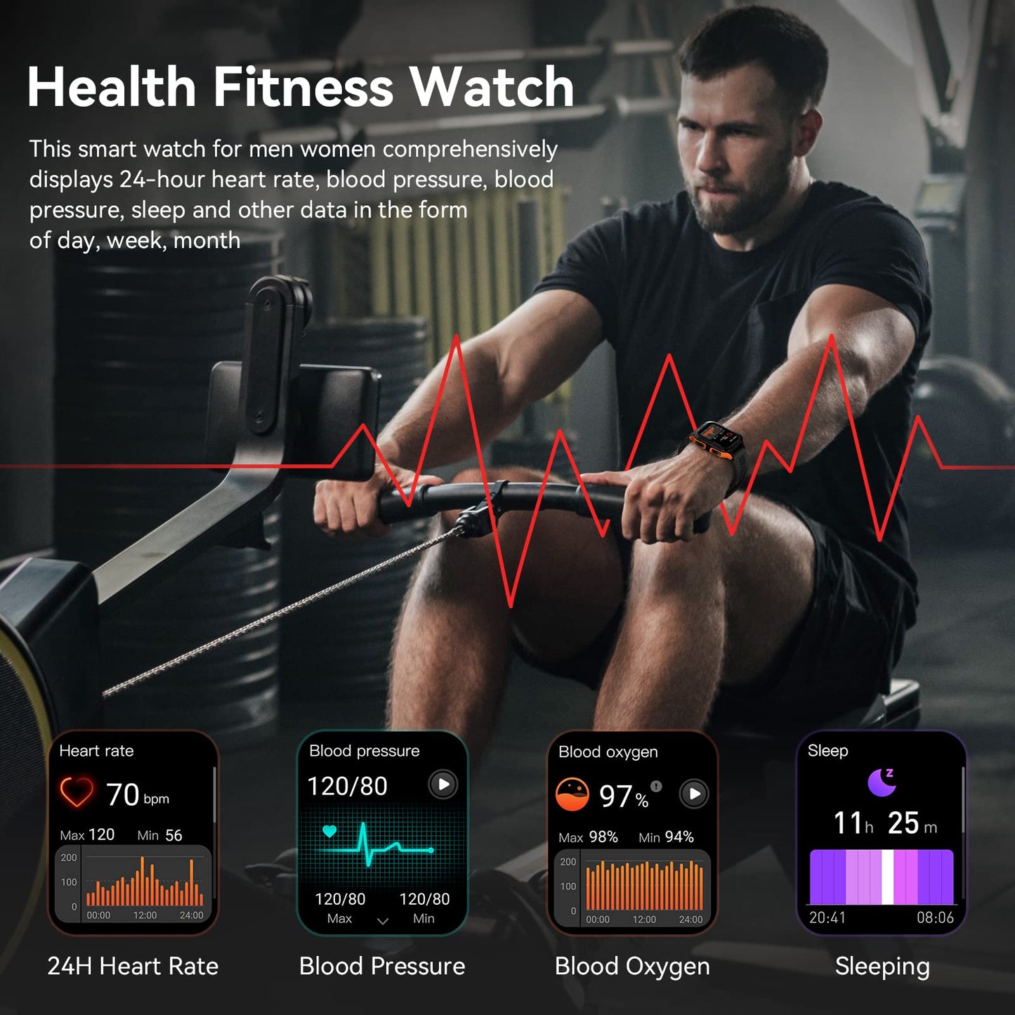 AMAZTIM Smart Watch, 60 Days Extra-Long Battery, 50M Waterproof, Rugged Military Bluetooth Call(Answer/Dial Calls), 1.85" Ultra Large HD Display, AI Voice Assistant, Compatible for Android and iOS-Red