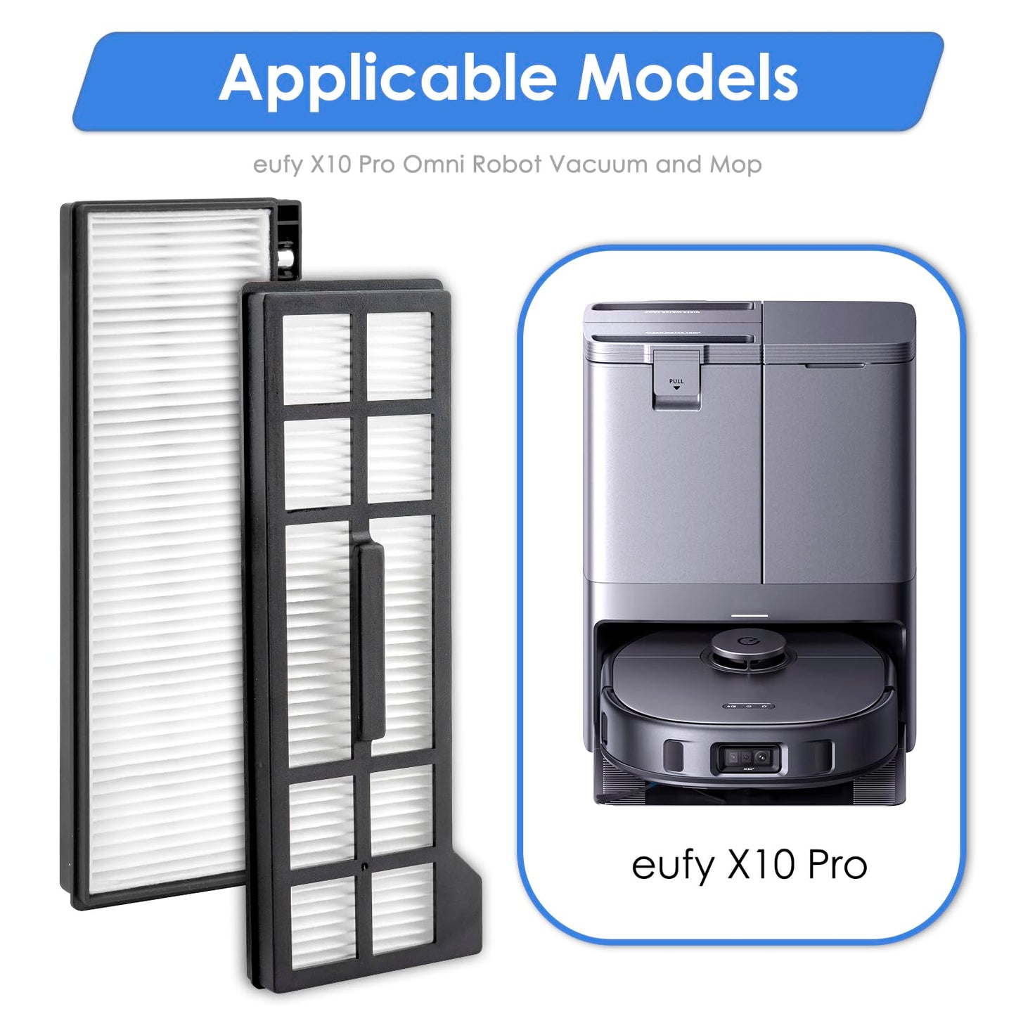 (4 Pieces) Replacement HEPA Filter Compatible with Eufy X10 Pro Omni Robot Vacuum Cleaners, Replacement Parts Filters, 4 Filters