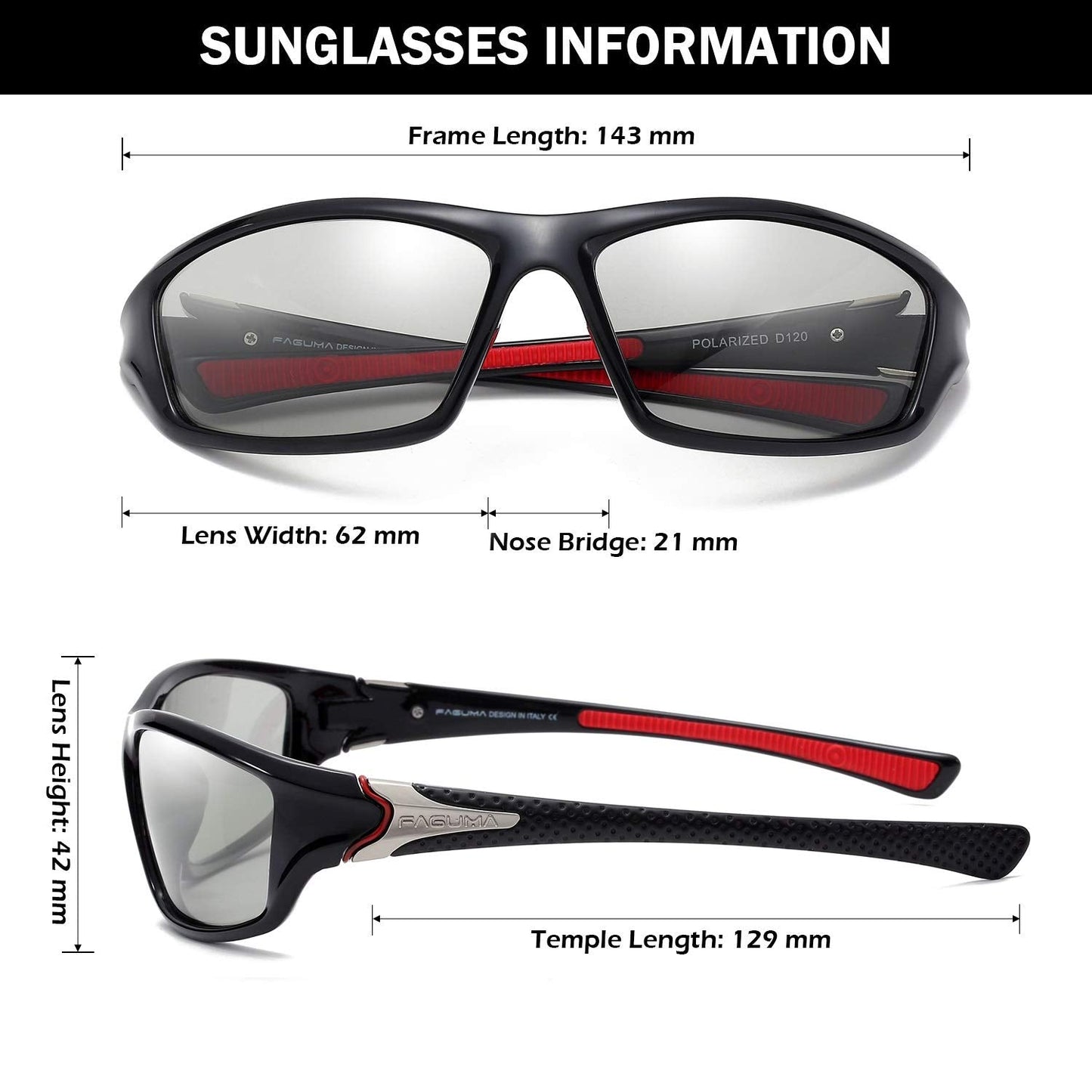 FAGUMA Sports Polarized Sunglasses For Men Cycling Driving Fishing 100% UV Protection