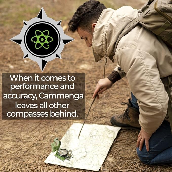 Cammenga Official US Military Tritium Lensatic Compass, Accurate Waterproof Hand Held Compasses with Pouch for Hiking Camping Navigation Survival Backpacking Orienteering