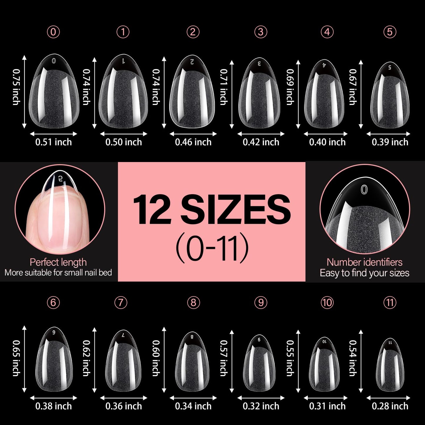 AILLSA Short Almond Nail Tips Pre-Shaped Acrylic Nail Tips Half Matte Full Cover Nails Tips Clear Gelly Press on Flase Tip Nail for Extension Nail Manicure Home DIY 240PCS 15Sizes