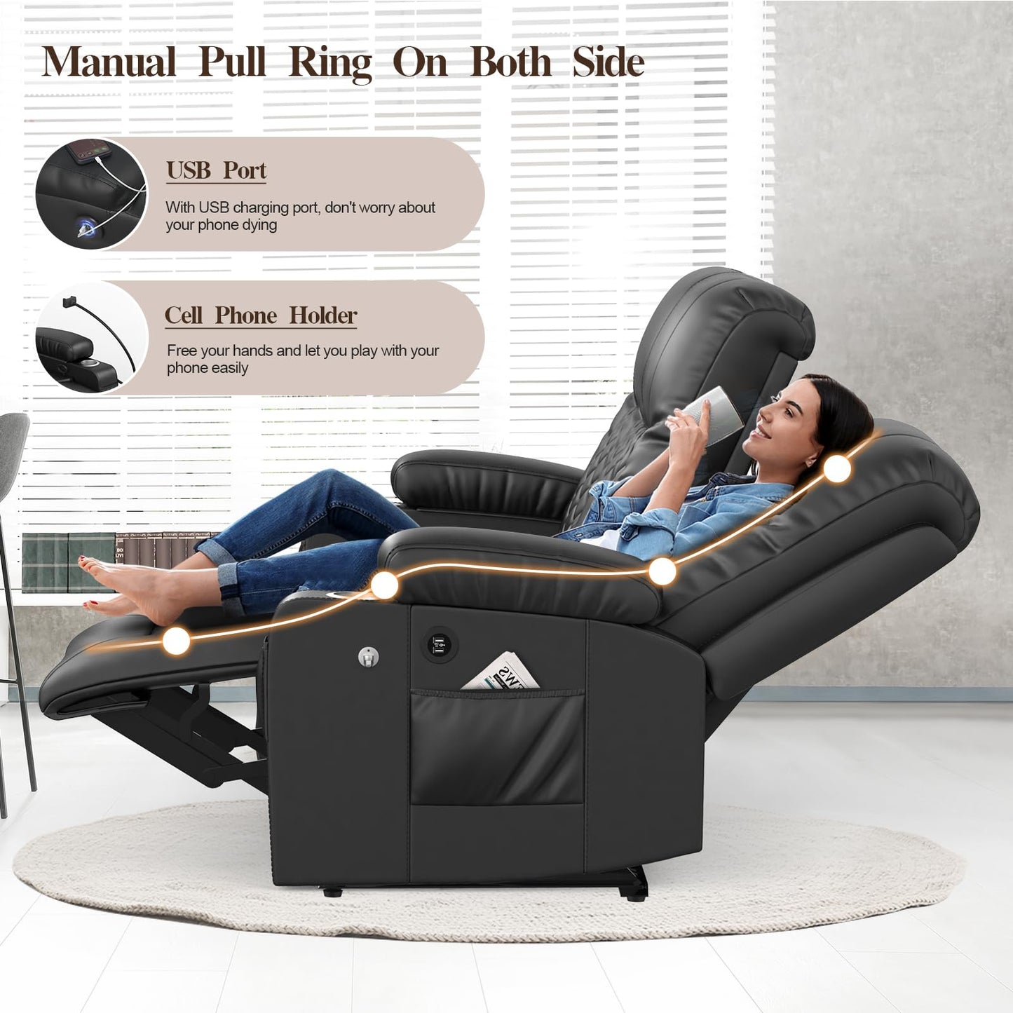 FURNIMAT Loveseat Recliner Sofa Set with 2+1 Pieces in Living Room, 2 Seater Reclining Loveseat Leather, 1 Recliner Chair with 360 Degree Swivel Single Sofa Seat