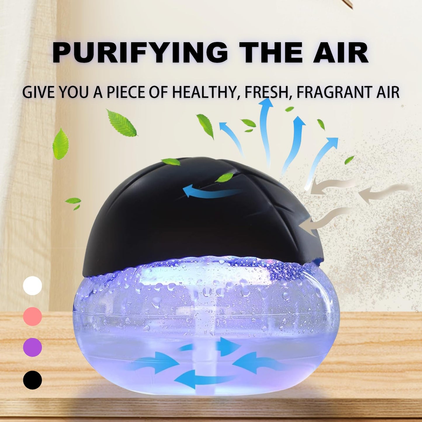 Air freshener (White) - for home, bedroom and office - Essential oil aroma diffuser with LED coloured night light with soothing water flow sound - Water filtered air purifier for pets and smokers.