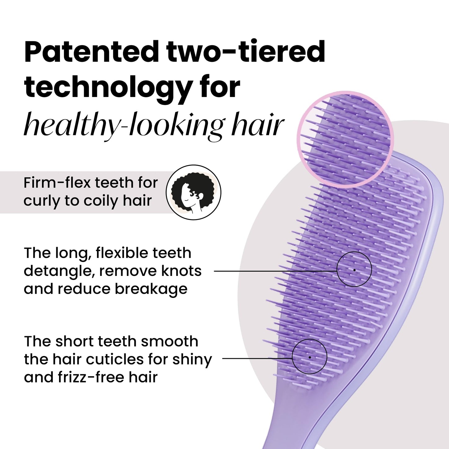 Tangle Teezer Ultimate Detangler Naturally Curly Hair Brush, Dry & Wet Hairbrush, Reduces Frizz & Breakage, for 3C to 4C Curly Hair Types, Purple Passion