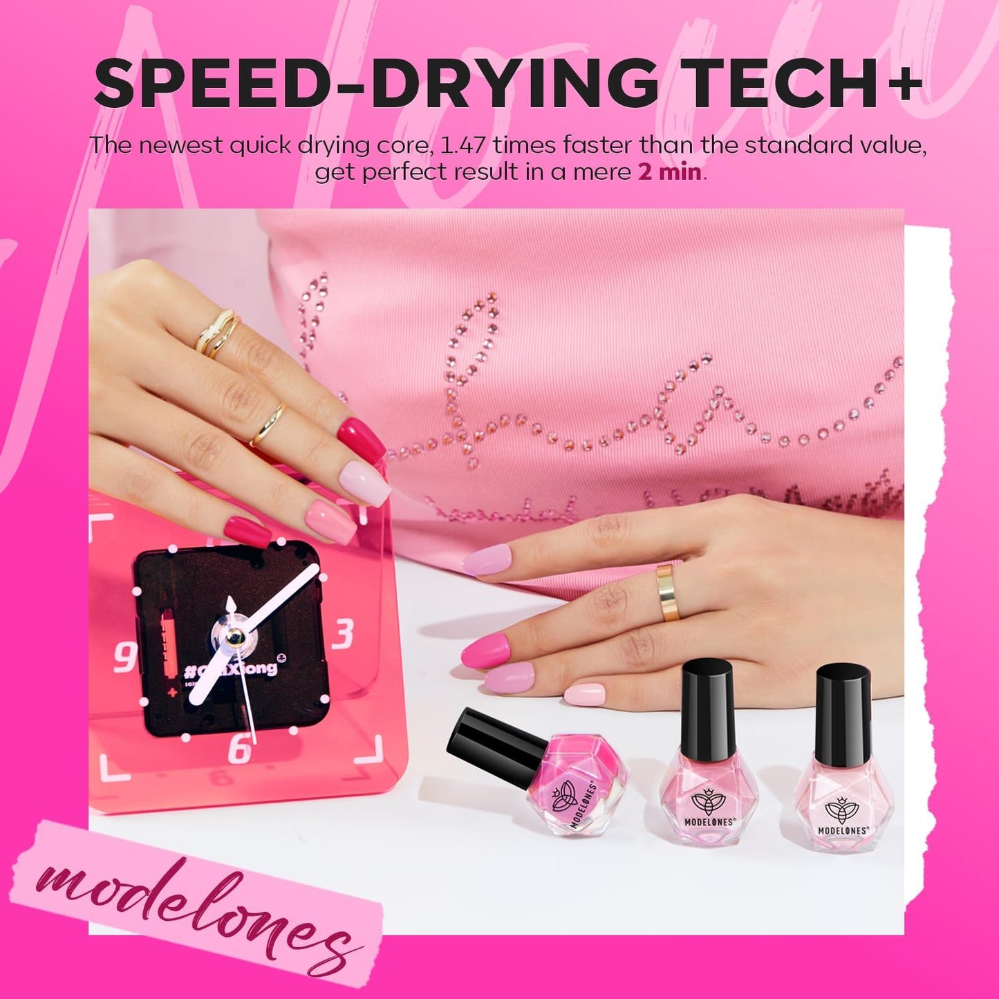 modelones Pink Nail Polish 6 Colors Hot Pink Tones Neon Shades Magenta Light Soft to Dark 2025 Spring Nail Art Design for Women Girl Nail Lovers Valentine's Day Gift Salon DIY Manicure Kit