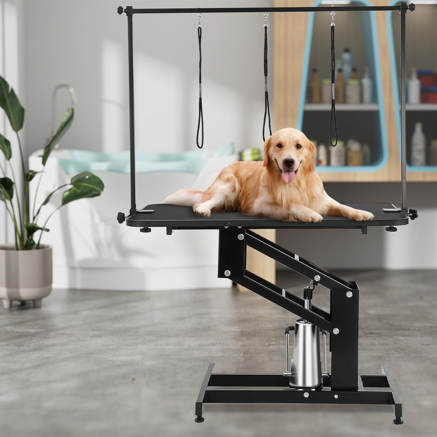 VEVOR Hydraulic Pet Grooming Table, 400LBS Static Load Capacity, 42.5 x 24 Inch Dog Grooming Station with Anti-Slip Tabletop and Dual Height Adjustable Arms with Clamps, for Medium and Small Dogs