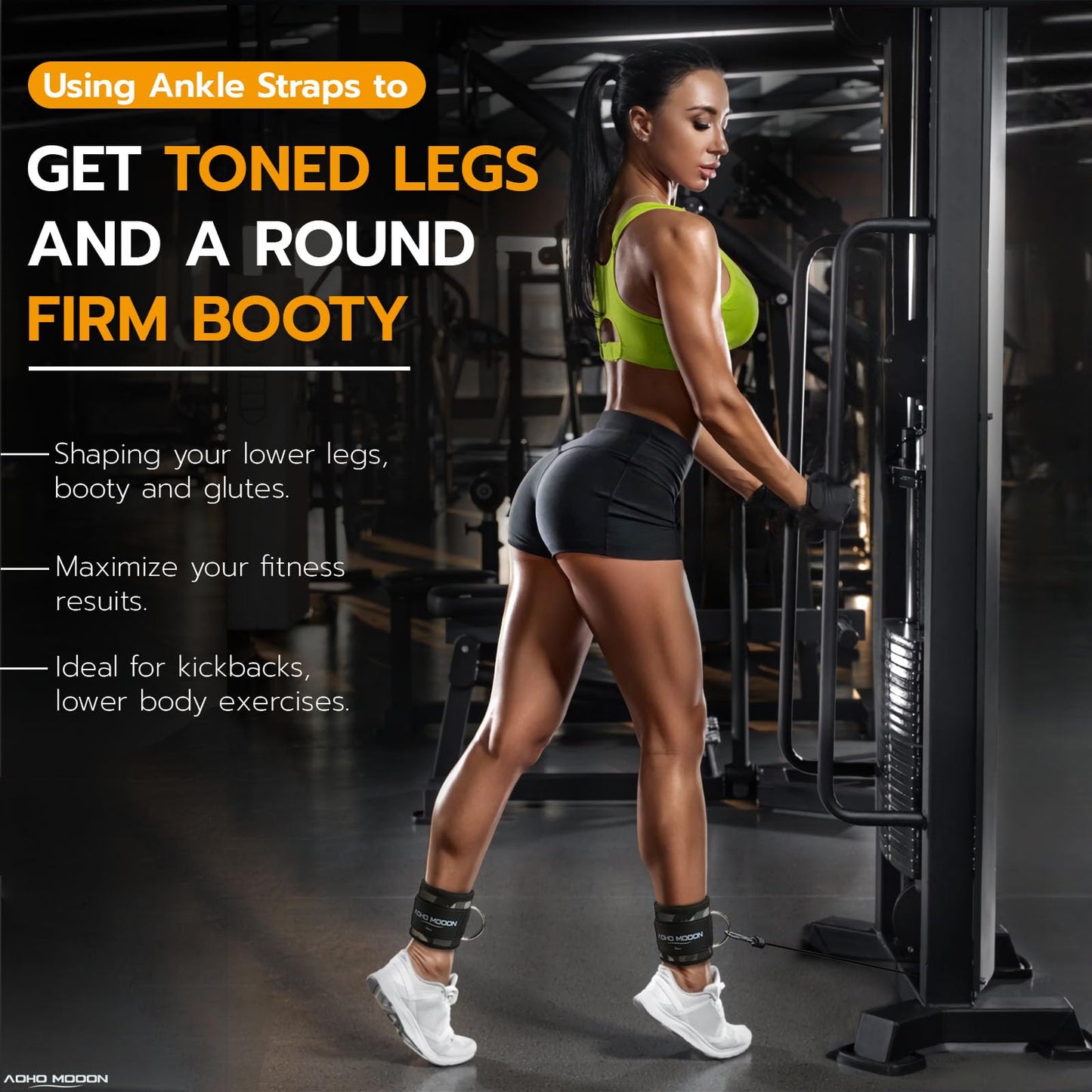 AOHO MOOON (Pair Comfortable Adjustable Ankle Straps for Cable Machines Women, Gym Workout Leg Straps, Ankle Cuffs for Glute Workouts, Foot Straps for Kickback, One Size Fit All with D Ring