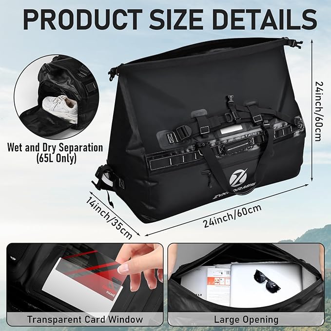 Waterproof Duffel Bag, Large Waterproof Duffel Backpack for Beach Vacation, Marine Dry Bags for Adventures, Heavy Duty Duffle Bag for Kayaking Boating Hiking Camping, 65L/110L/160L Sizes