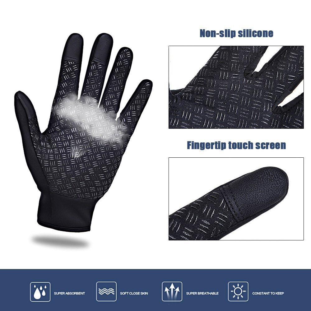 Bicycle Motorcycle Waterproof Gloves Outdoor Sport Warm Windproof Thermal Touch Gloves Riding Running Bike Cycling Gloves Hot Hands Warmer (Black(M))