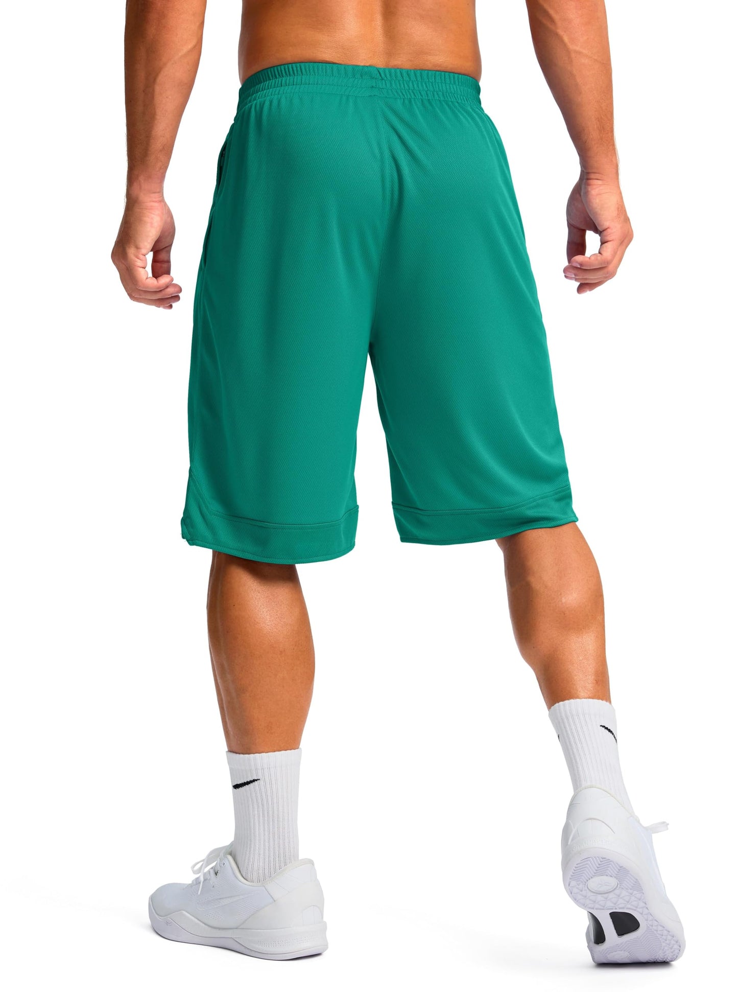 Pudolla Men's Basketball Shorts with Zipper Pockets 11" Long Gym Athletic Shorts for Men Lightweight Quick Dry(green x-large)
